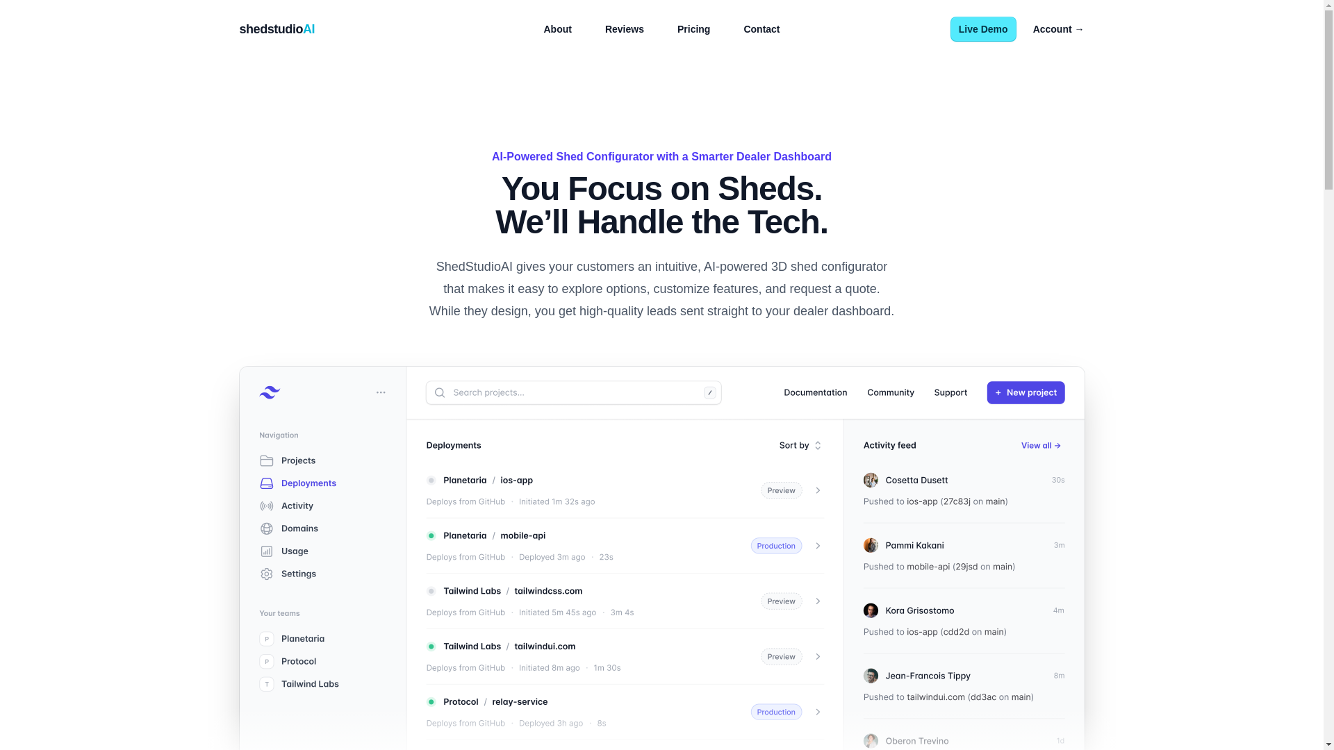 website screenshot of https://shedstudioai.com/