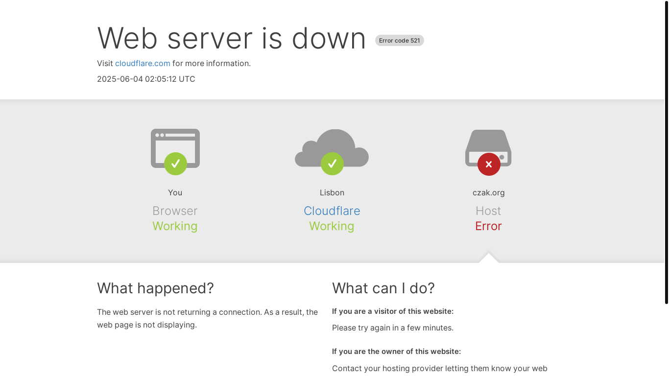 website screenshot of https://czak.org/