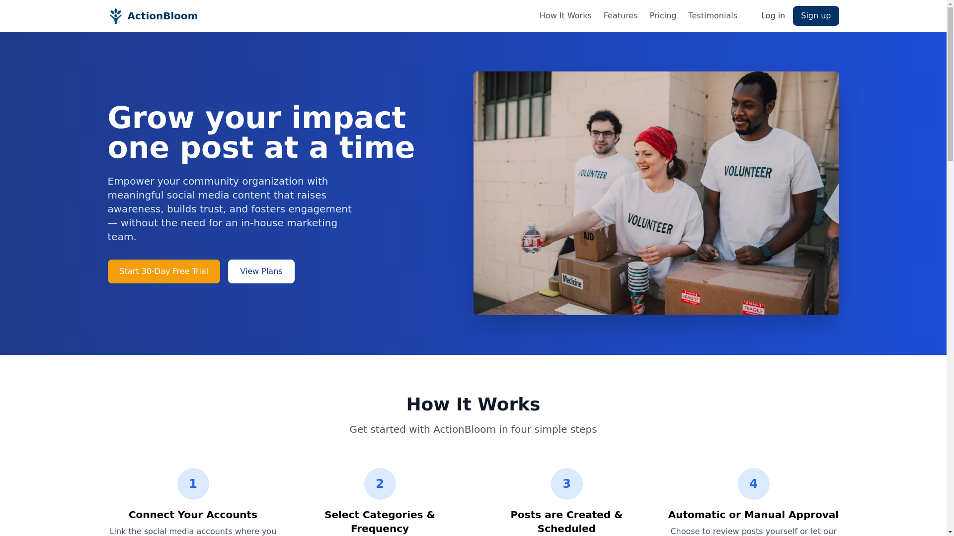 website screenshot of https://actionbloomstaging.pages.dev/