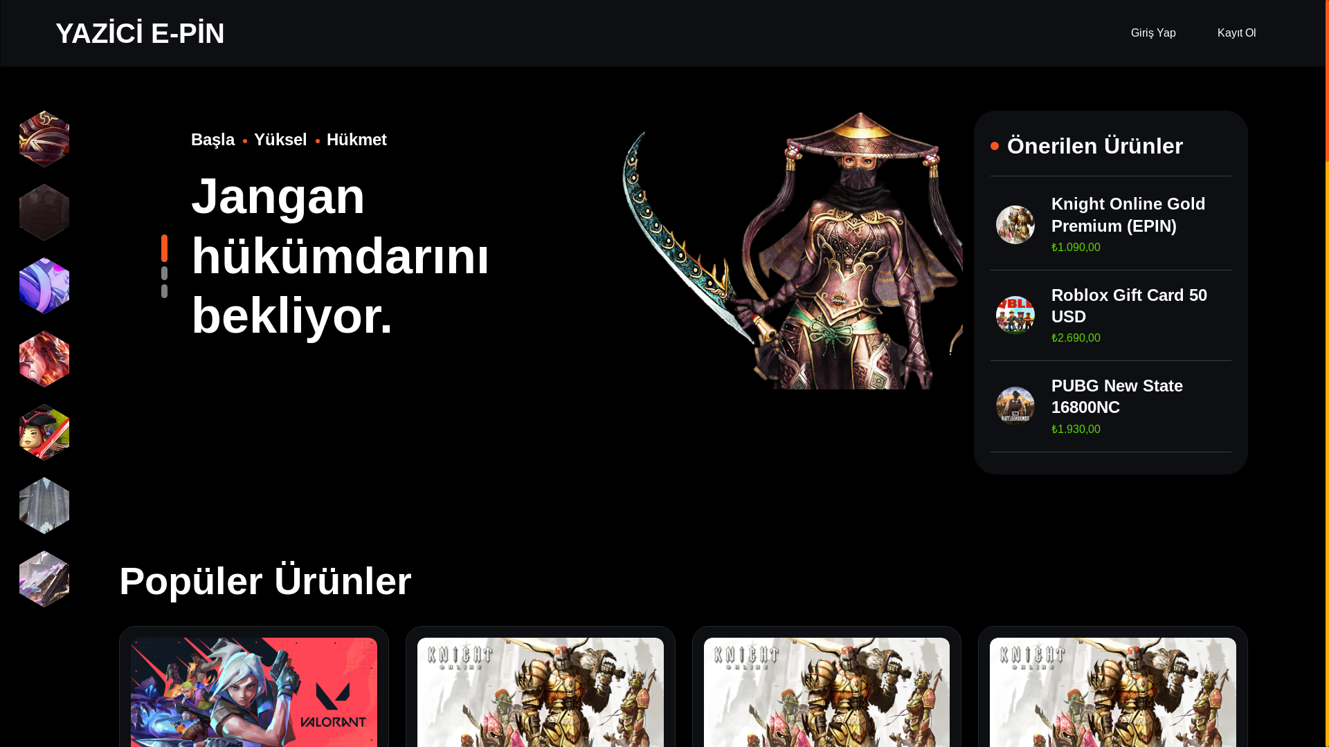 website screenshot of https://yazici-epin.com/