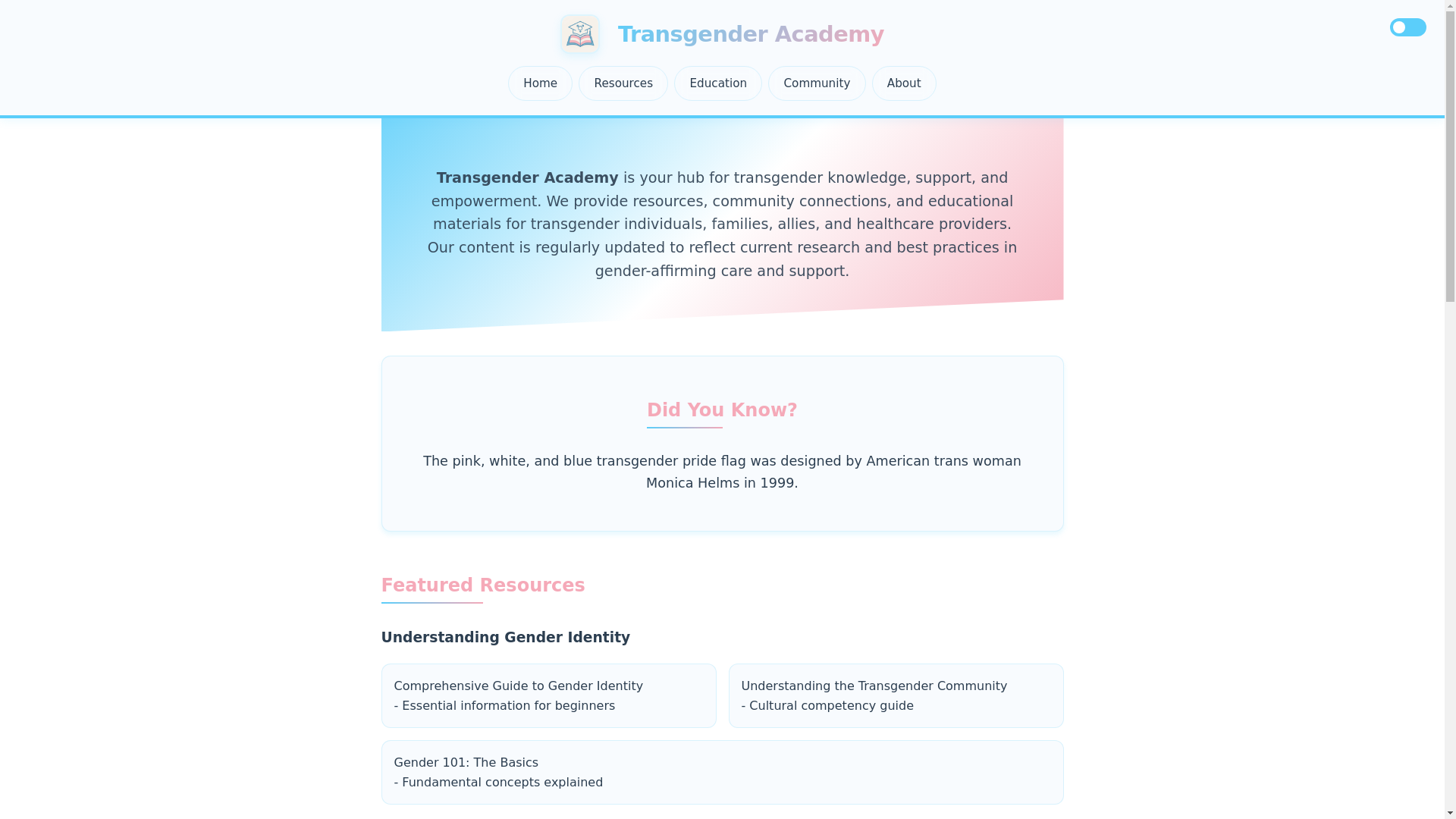 website screenshot of https://transgenderacademy.com/