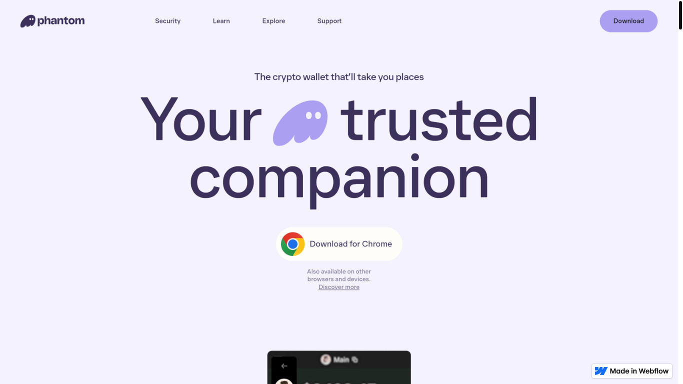 website screenshot of https://phantom-wallet-web3.webflow.io