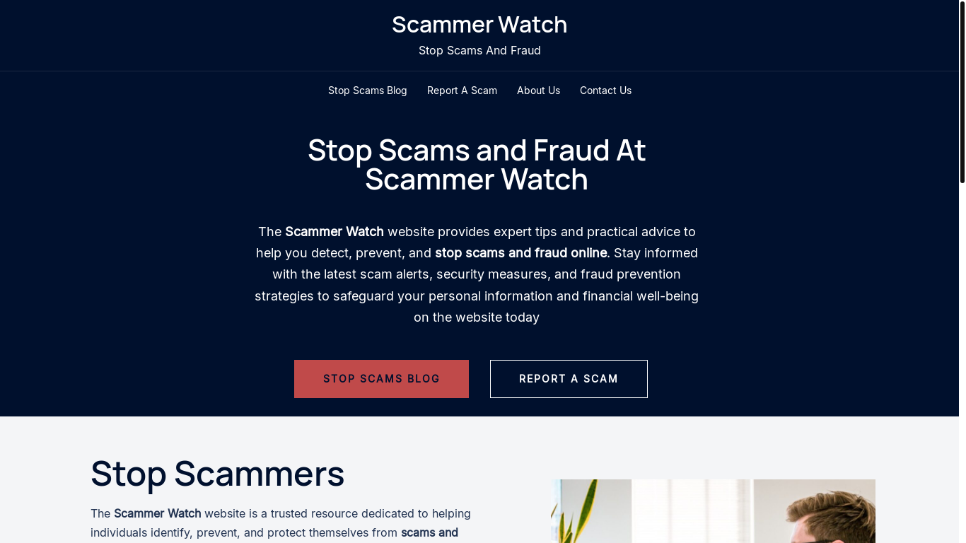 website screenshot of https://scammerwatch.net/