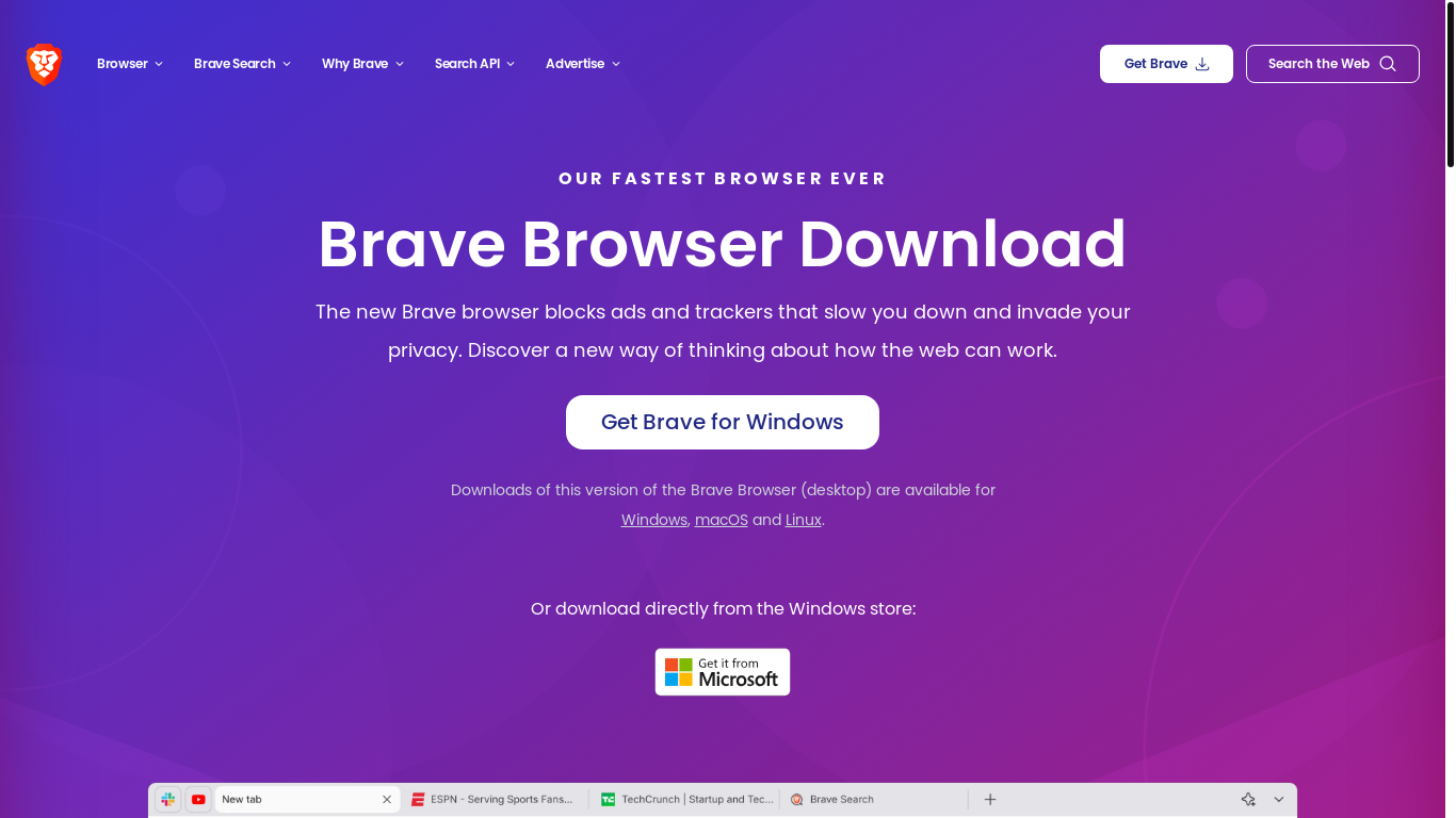 website screenshot of https://brave.com/download/