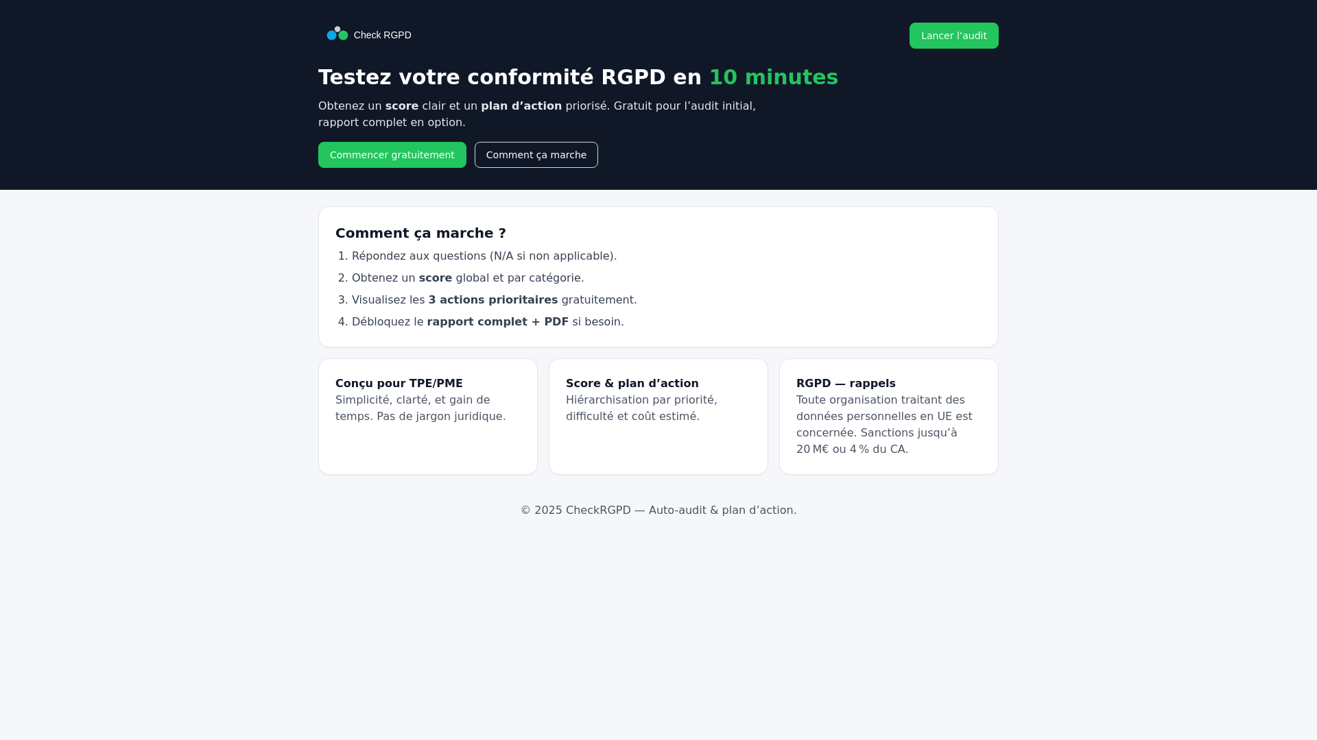 website screenshot of https://checkrgpd.fr/