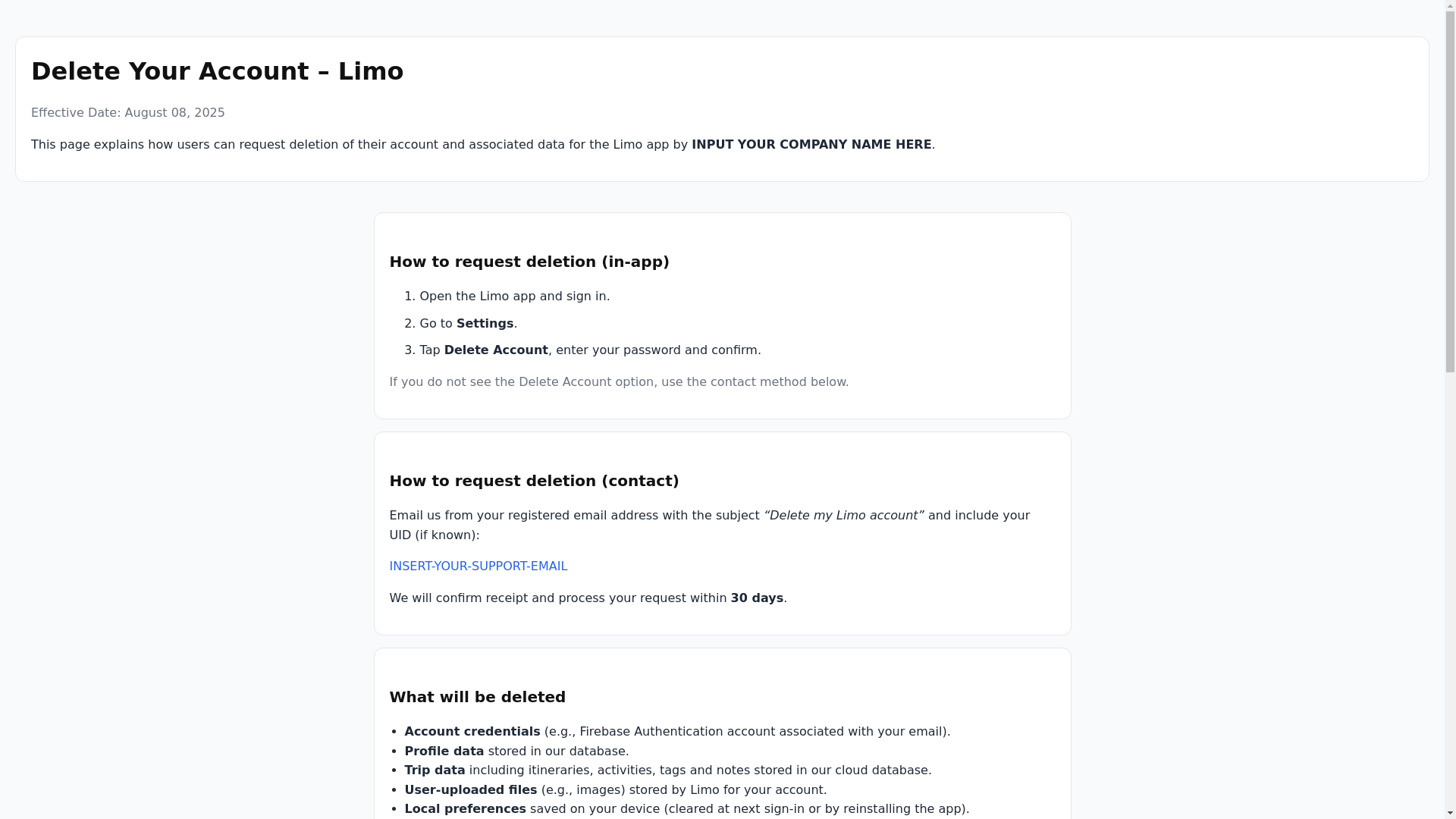 website screenshot of https://limo-delete-account-request.pages.dev/