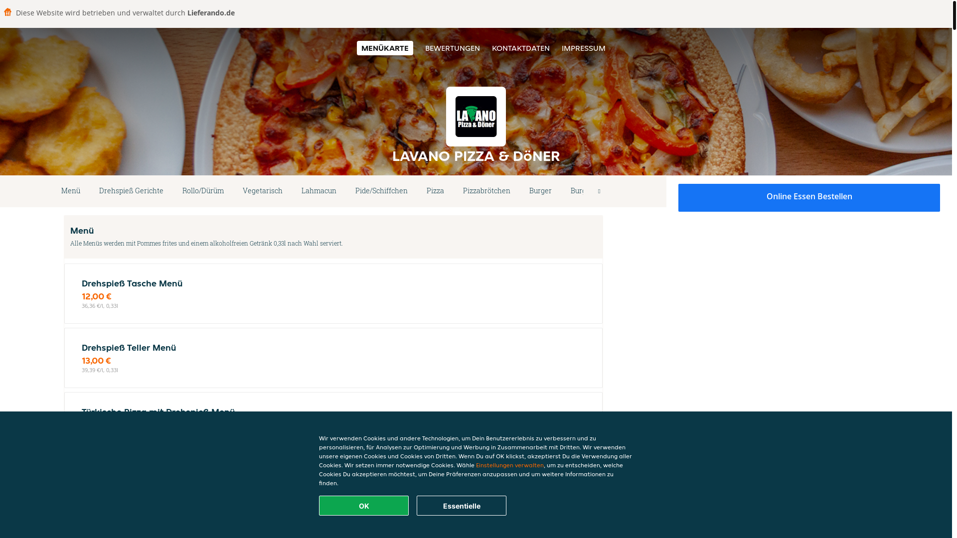 website screenshot of https://lavanopizzadoner-bremen.de/