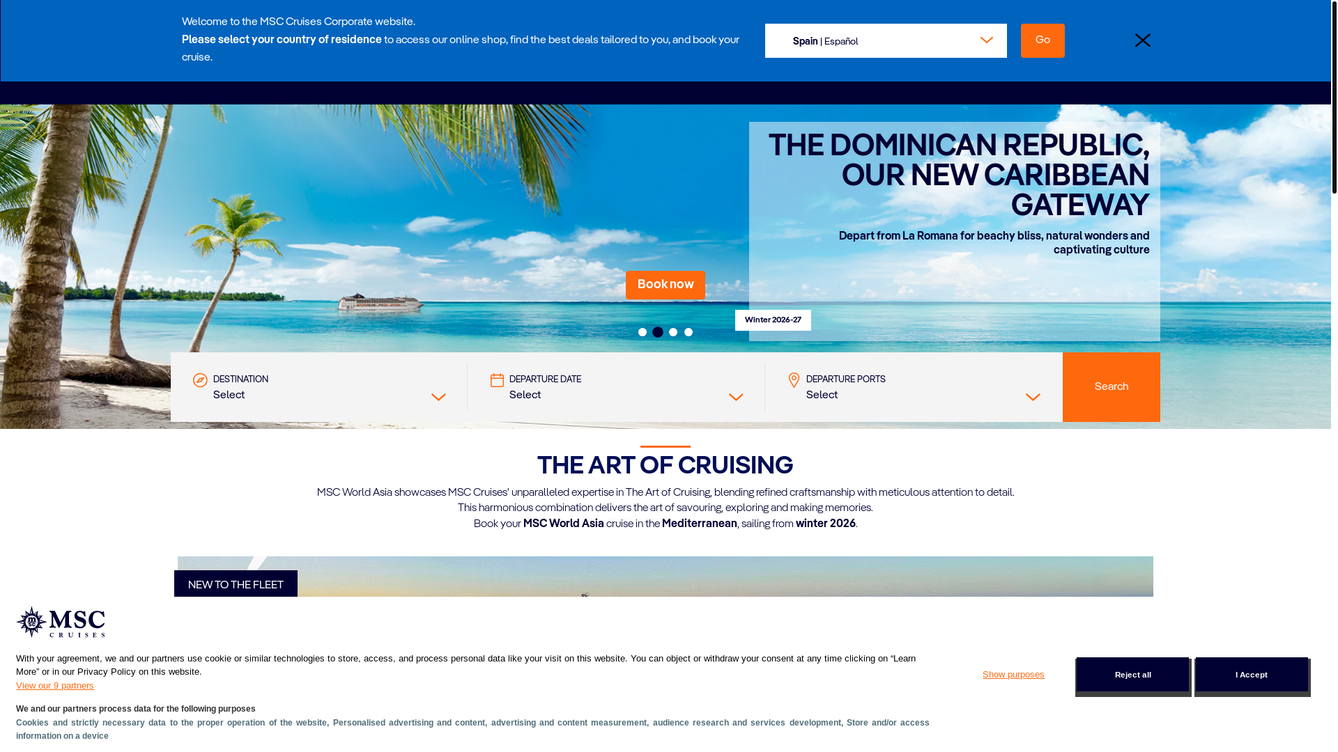 website screenshot of https://www.msccruises.com/