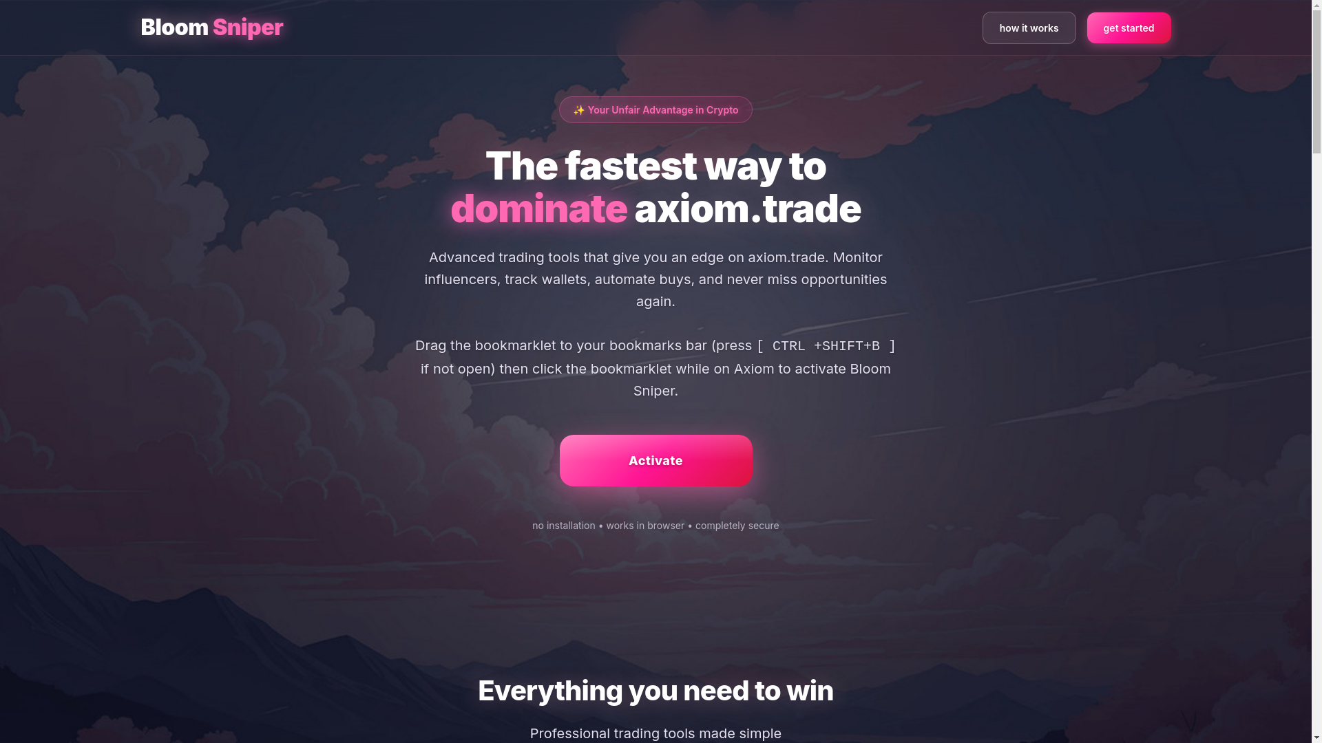 website screenshot of https://bloomsnipe.fun/