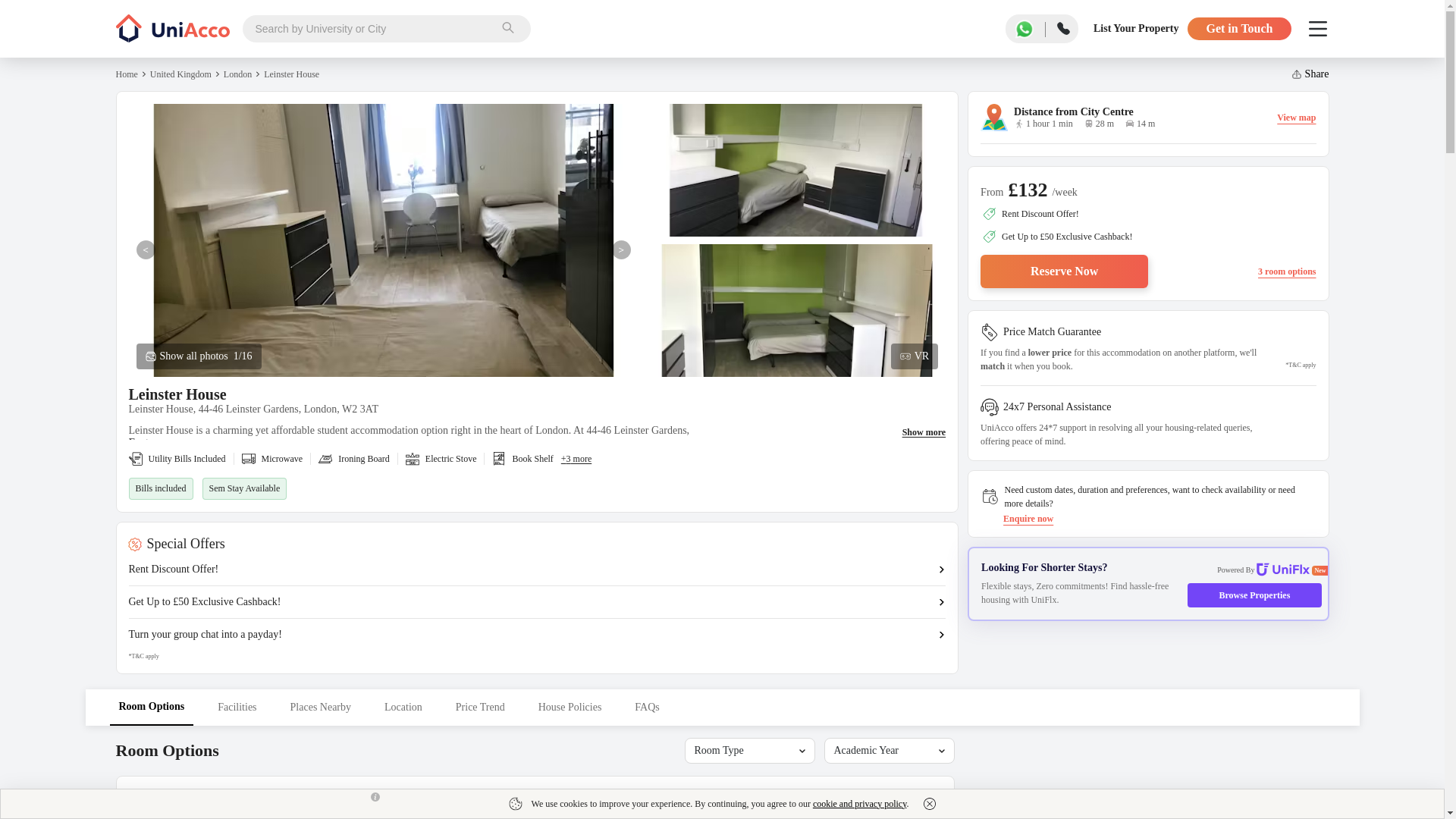website screenshot of https://uniacco.com/uk/london/leinster-house
