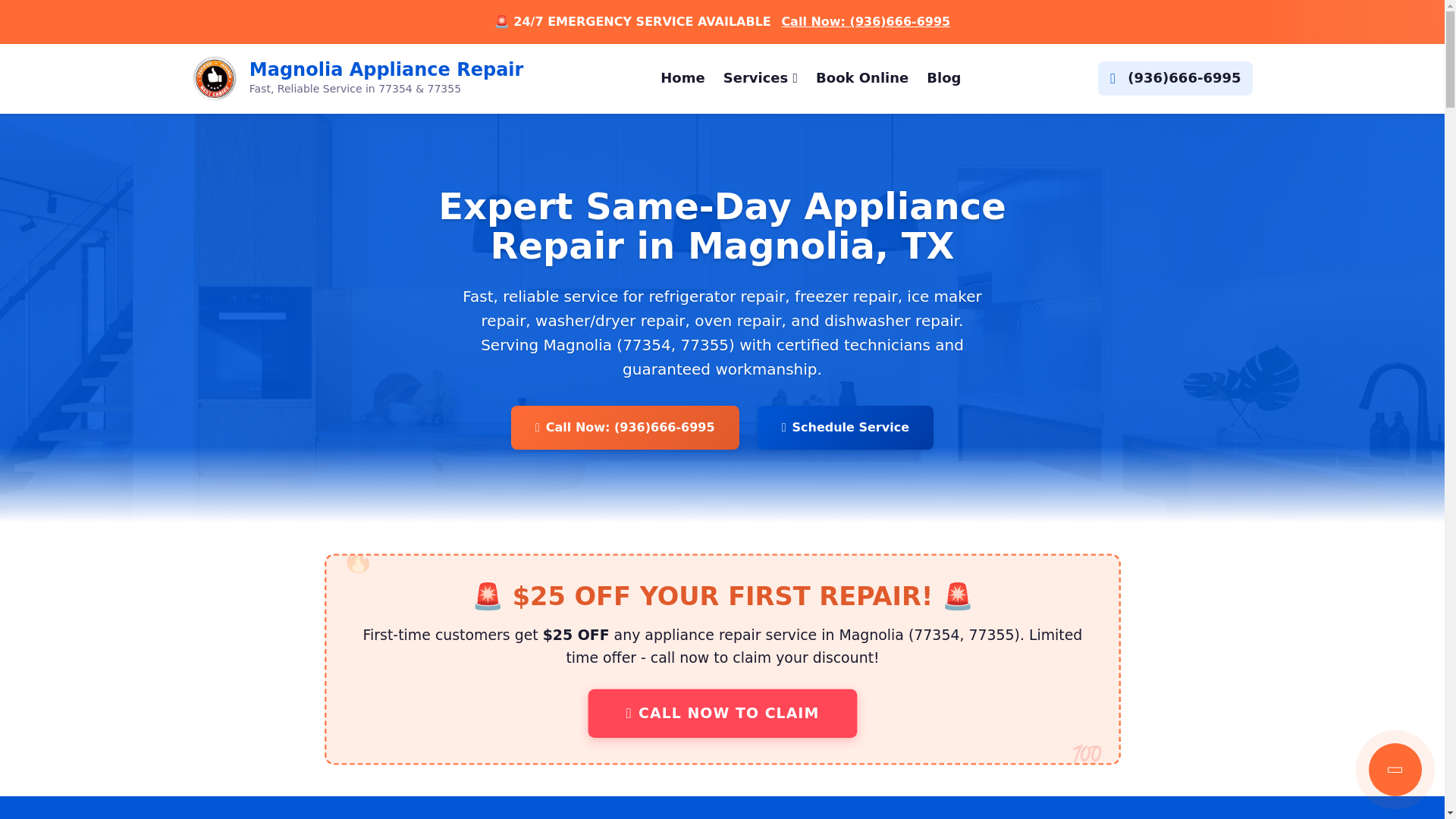 website screenshot of https://appliancerepairmagnoliatx.com/
