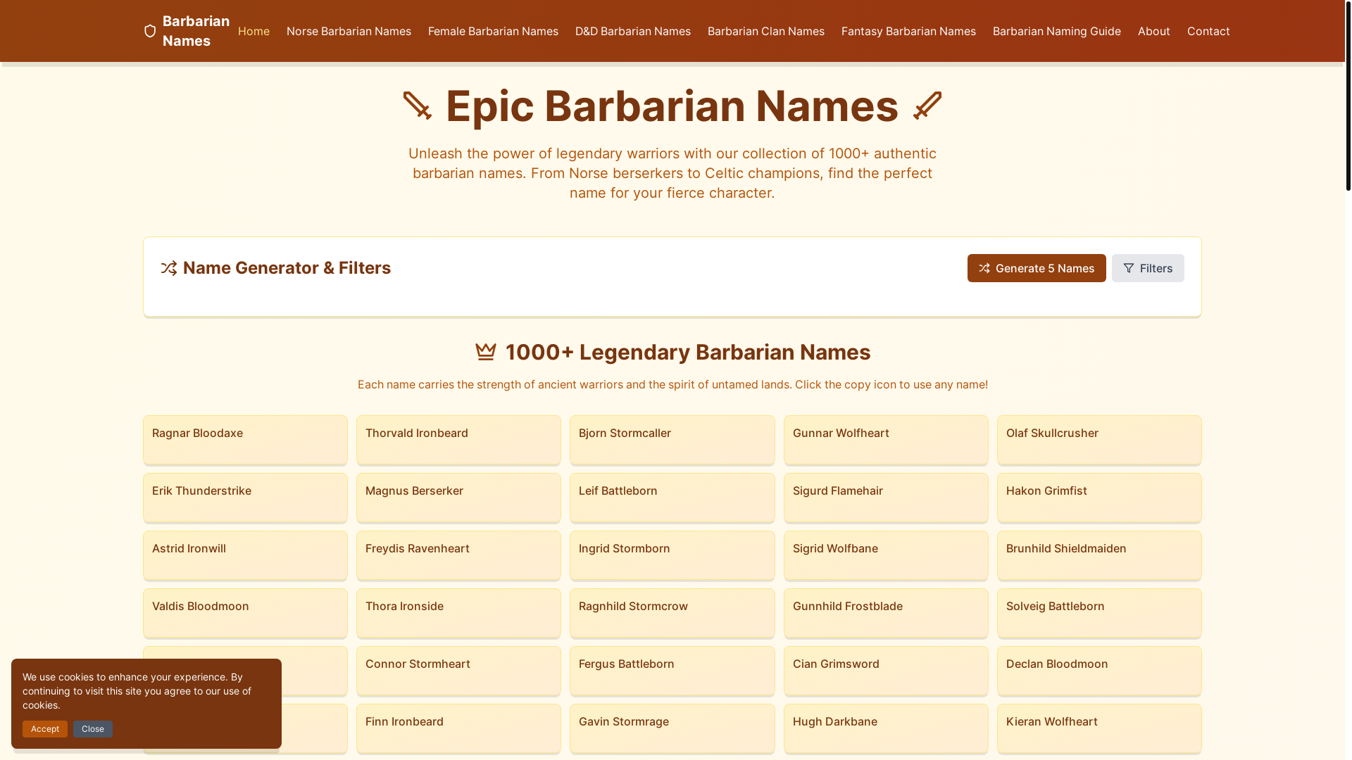 website screenshot of https://barbariannames.pages.dev/
