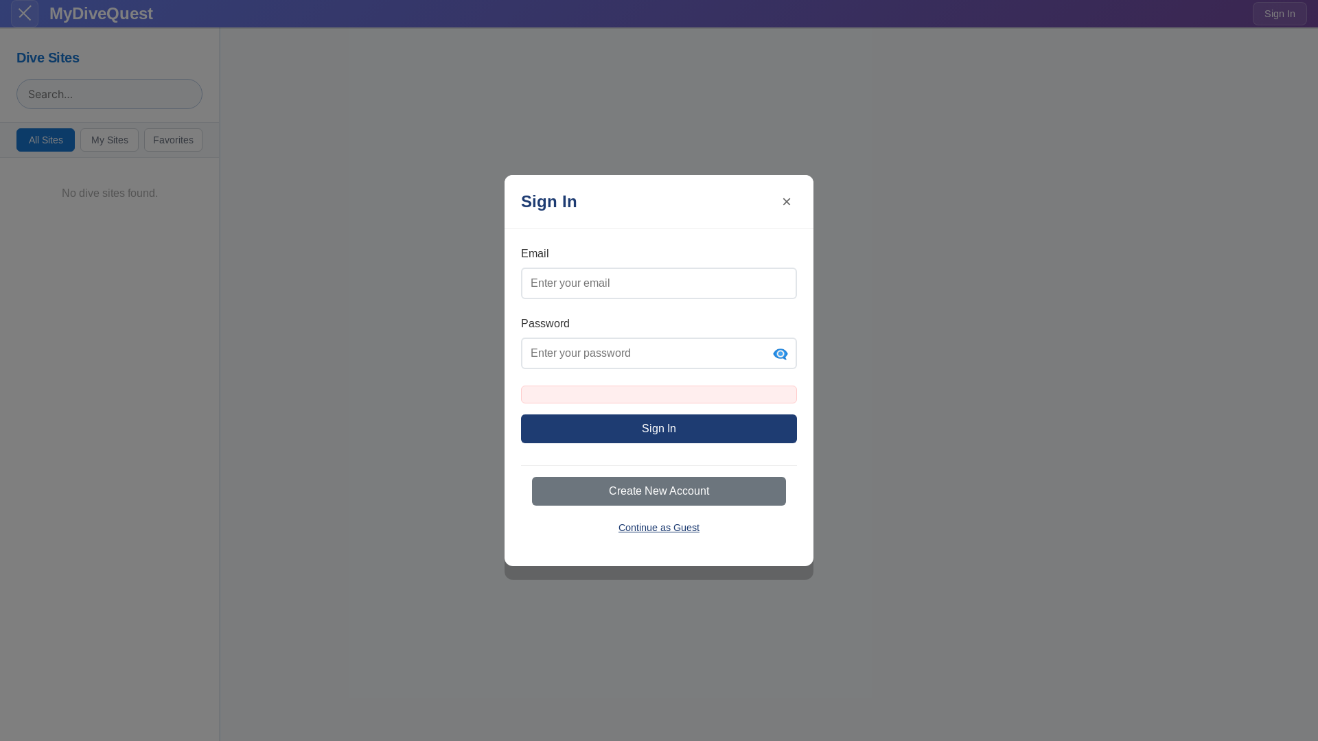 website screenshot of https://mydivequest.com/