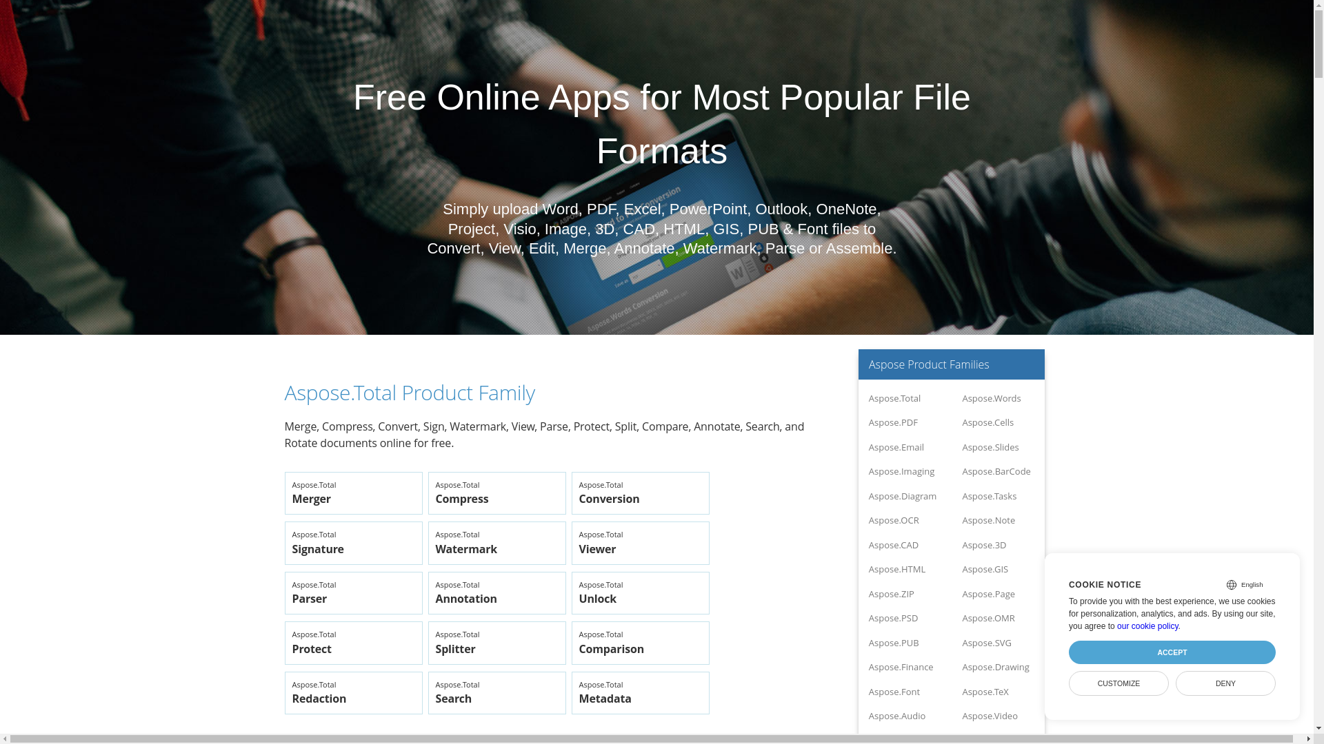 website screenshot of https://products.aspose.app/