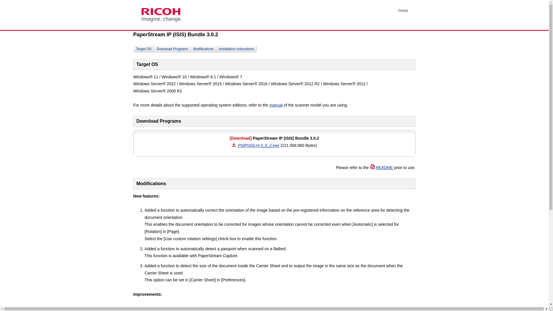 website screenshot of https://www.pfu.ricoh.com/global/scanners/fi/dl/setup/psip-isis-302.html?MODEL=5107
