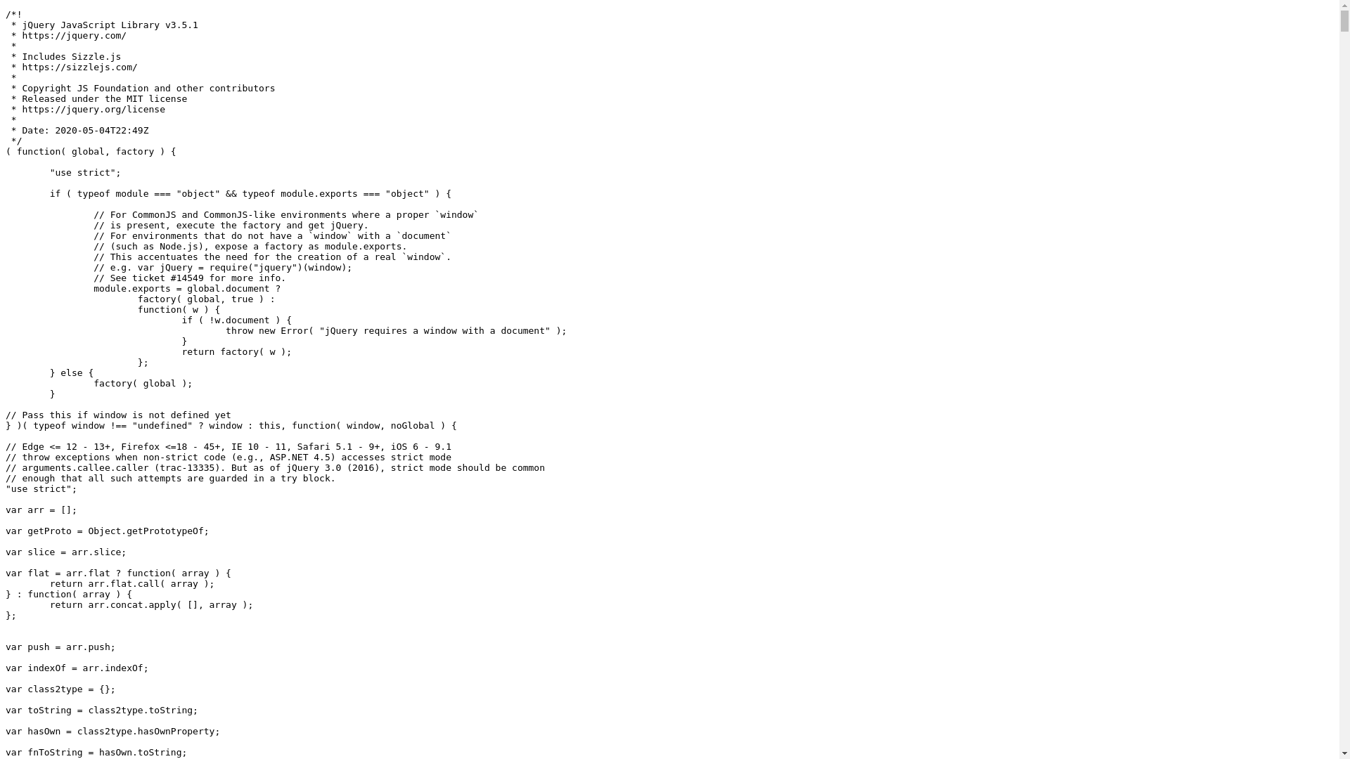 website screenshot of https://code.jquery.com/jquery-3.5.1.js