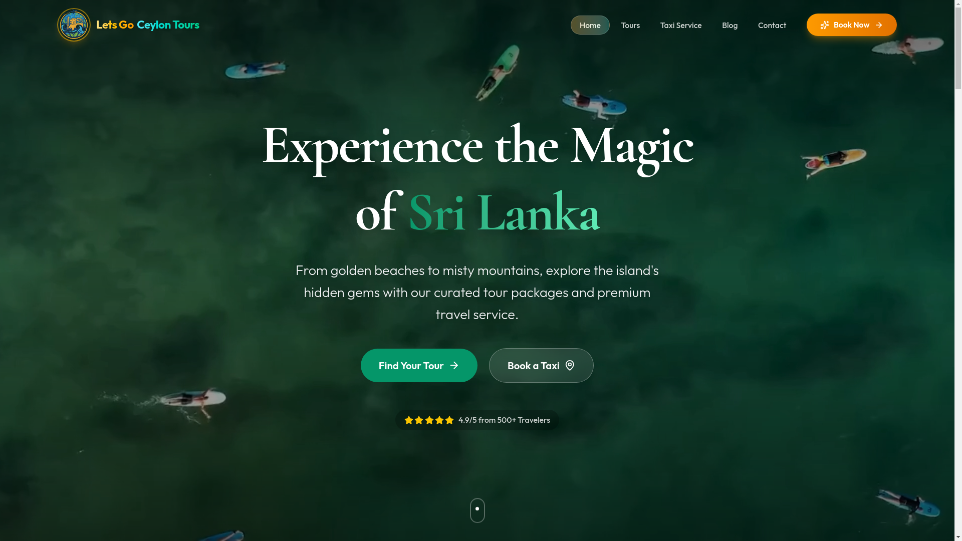 website screenshot of https://letsgoceylontours.com/