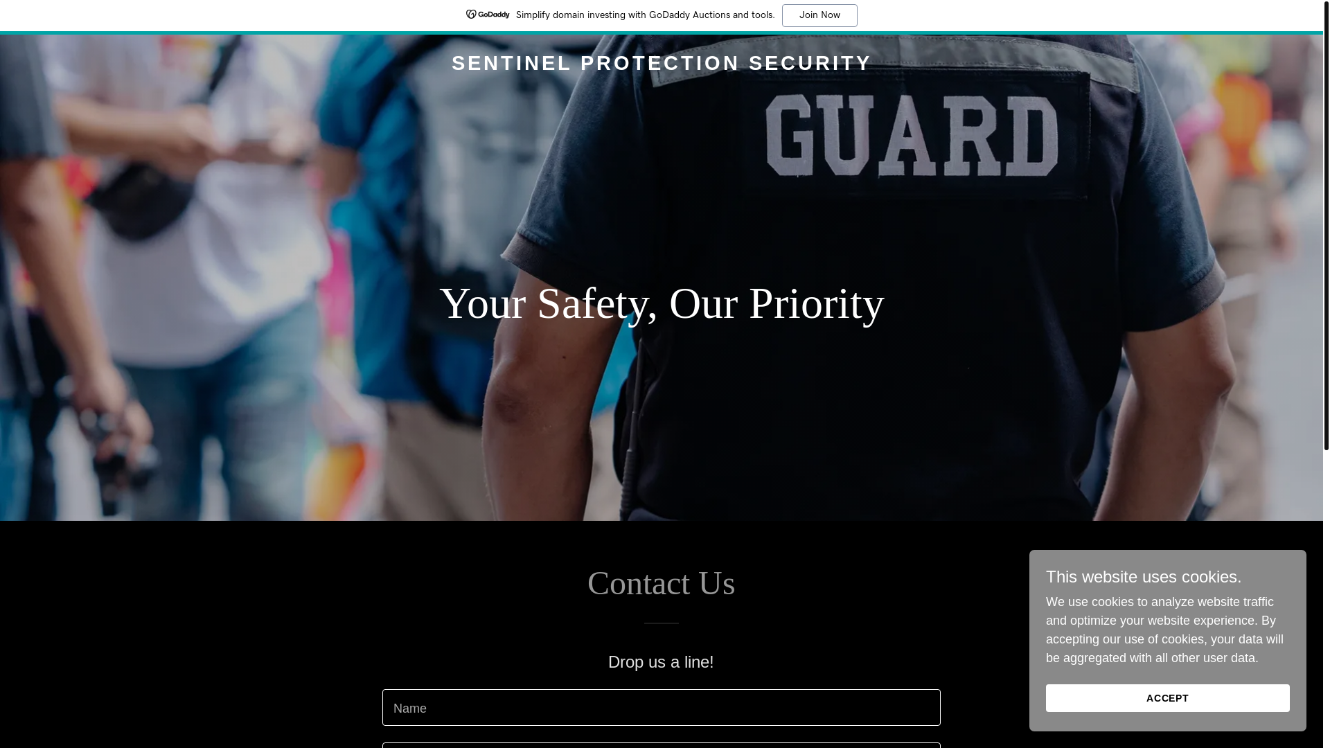 website screenshot of https://sentinelprotectionsecurity.com/