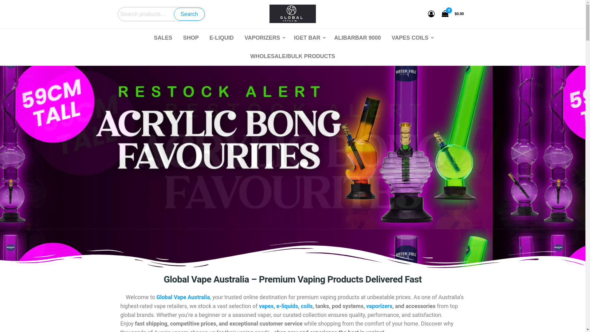website screenshot of https://globalvapes.au/