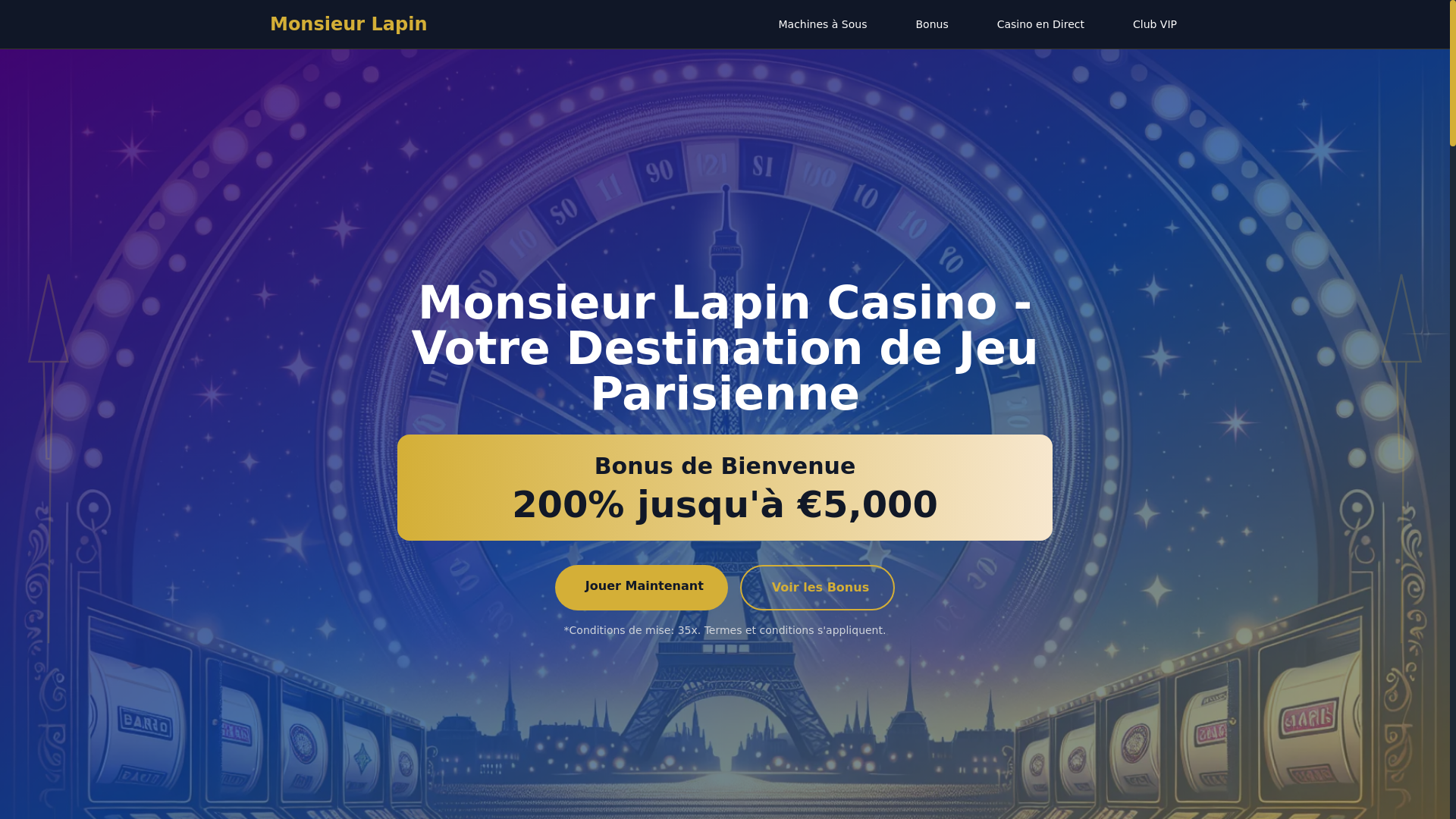website screenshot of https://monsieur-lapin.casino/
