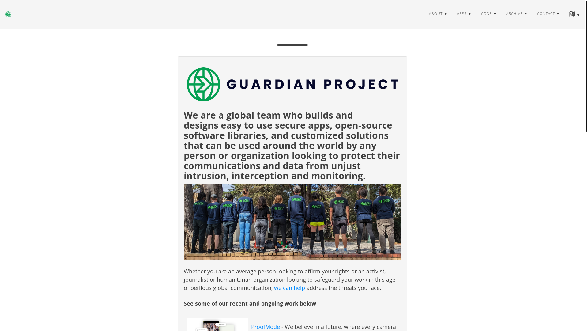 website screenshot of https://guardianproject.info