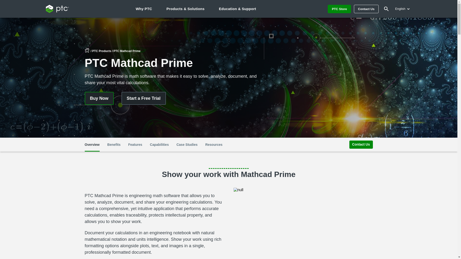 website screenshot of https://www.ptc.com/en/products/mathcad
