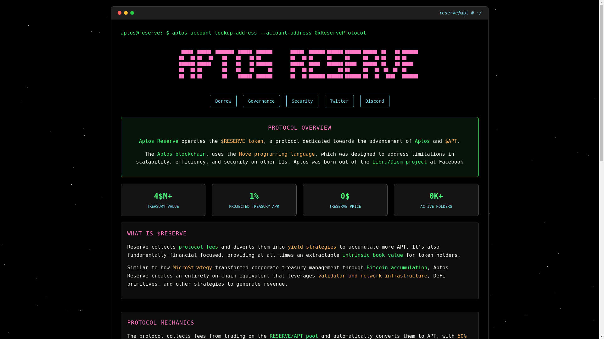 website screenshot of https://aptreserve.xyz/