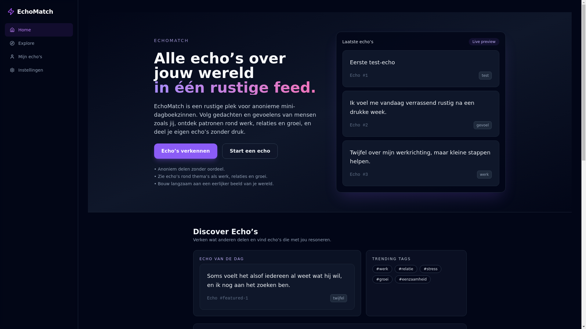 website screenshot of https://echomatch.nl/