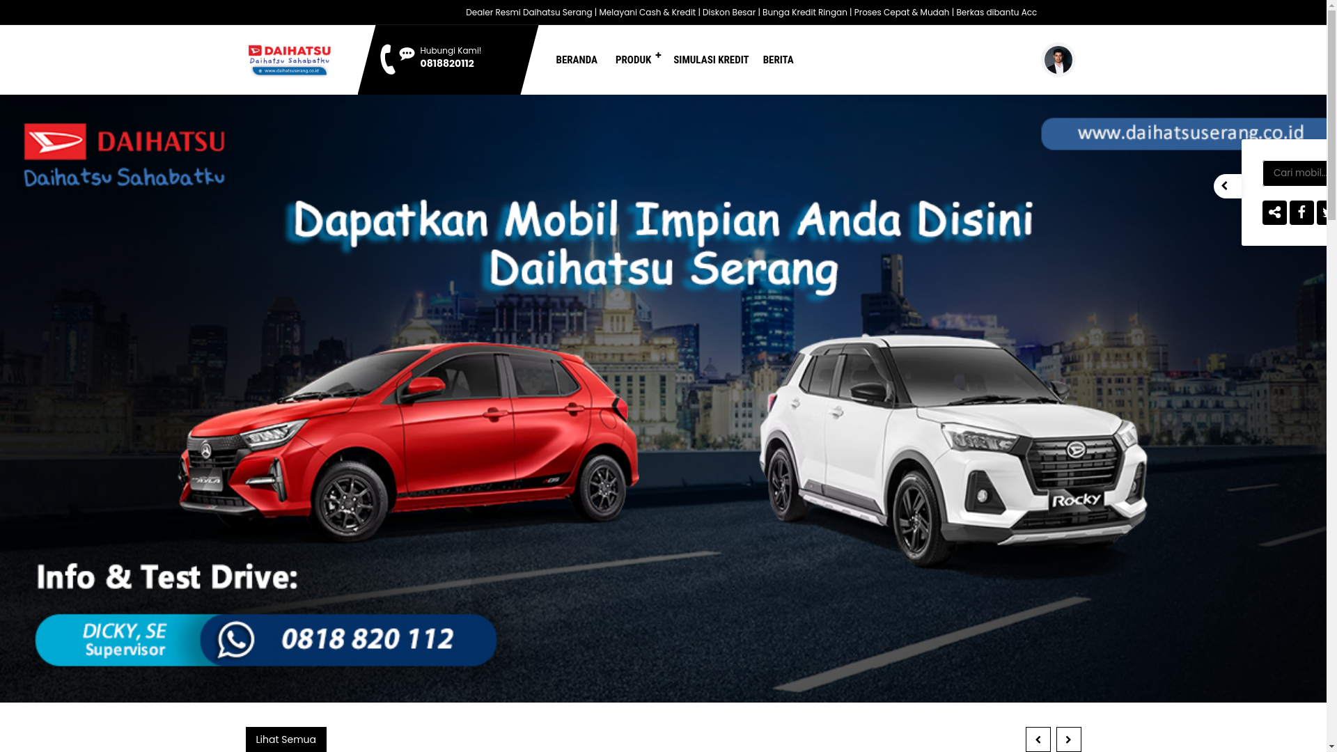 website screenshot of https://daihatsuserang.co.id/