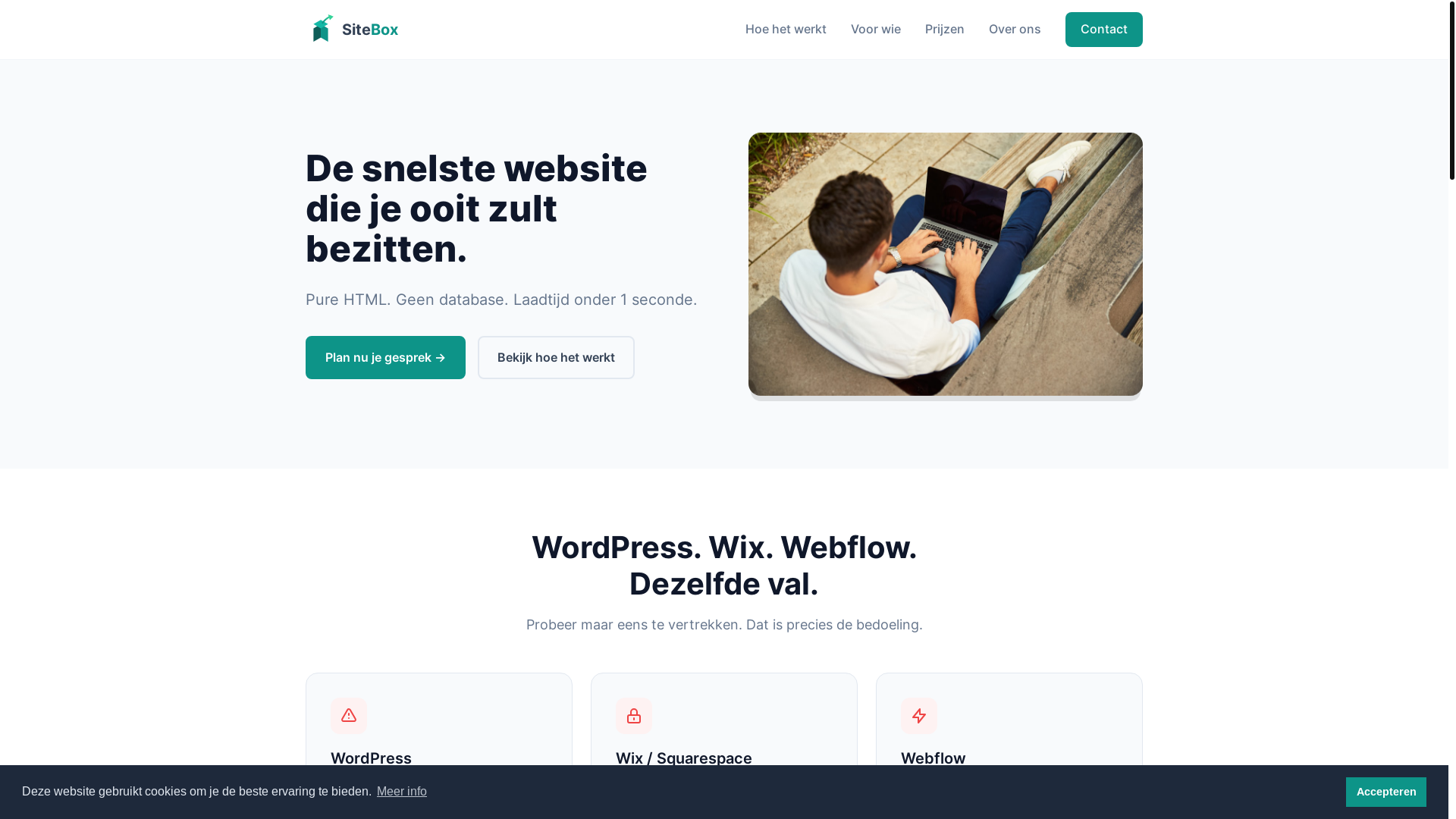 website screenshot of https://sitebox.be/