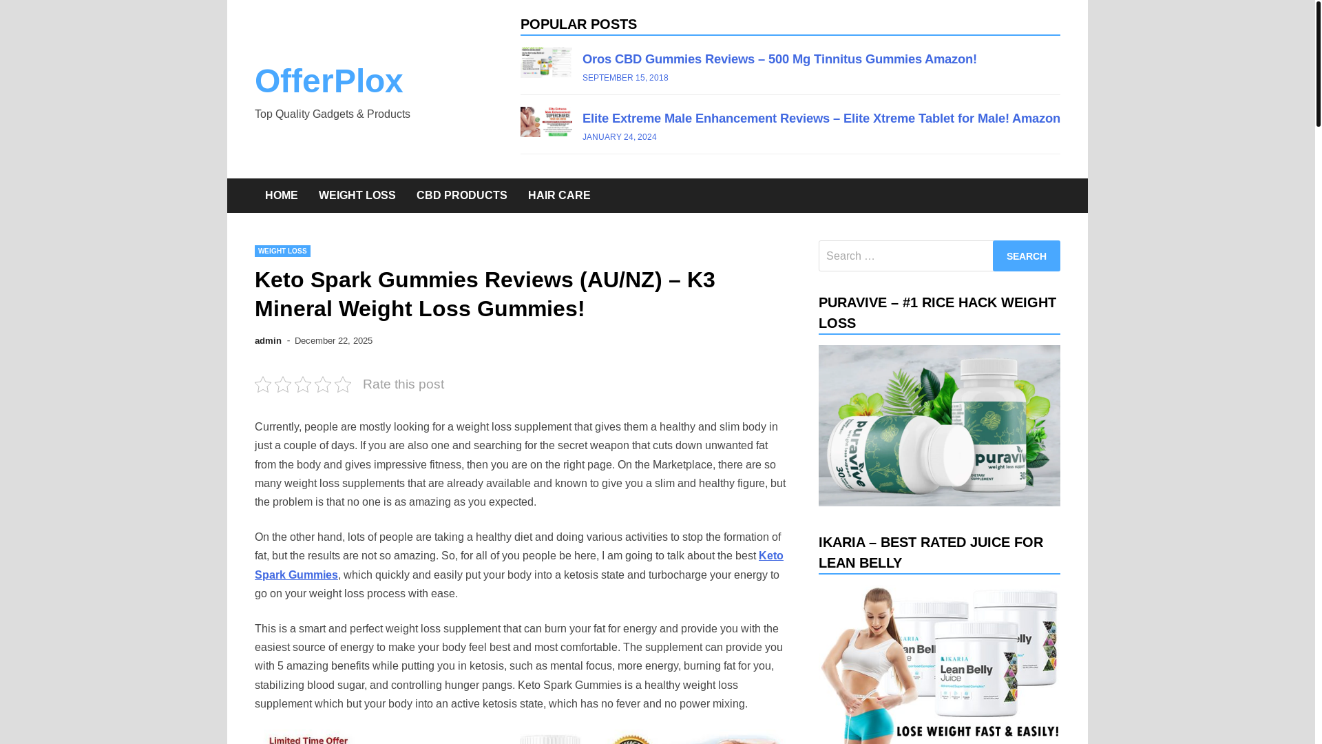 website screenshot of https://www.offerplox.com/weight-loss/keto-spark-gummies-reviews/