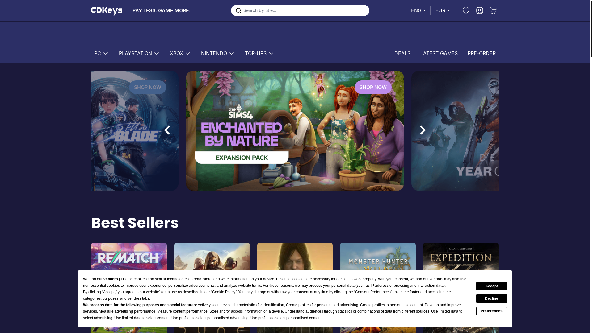 website screenshot of https://cdkeys.com/