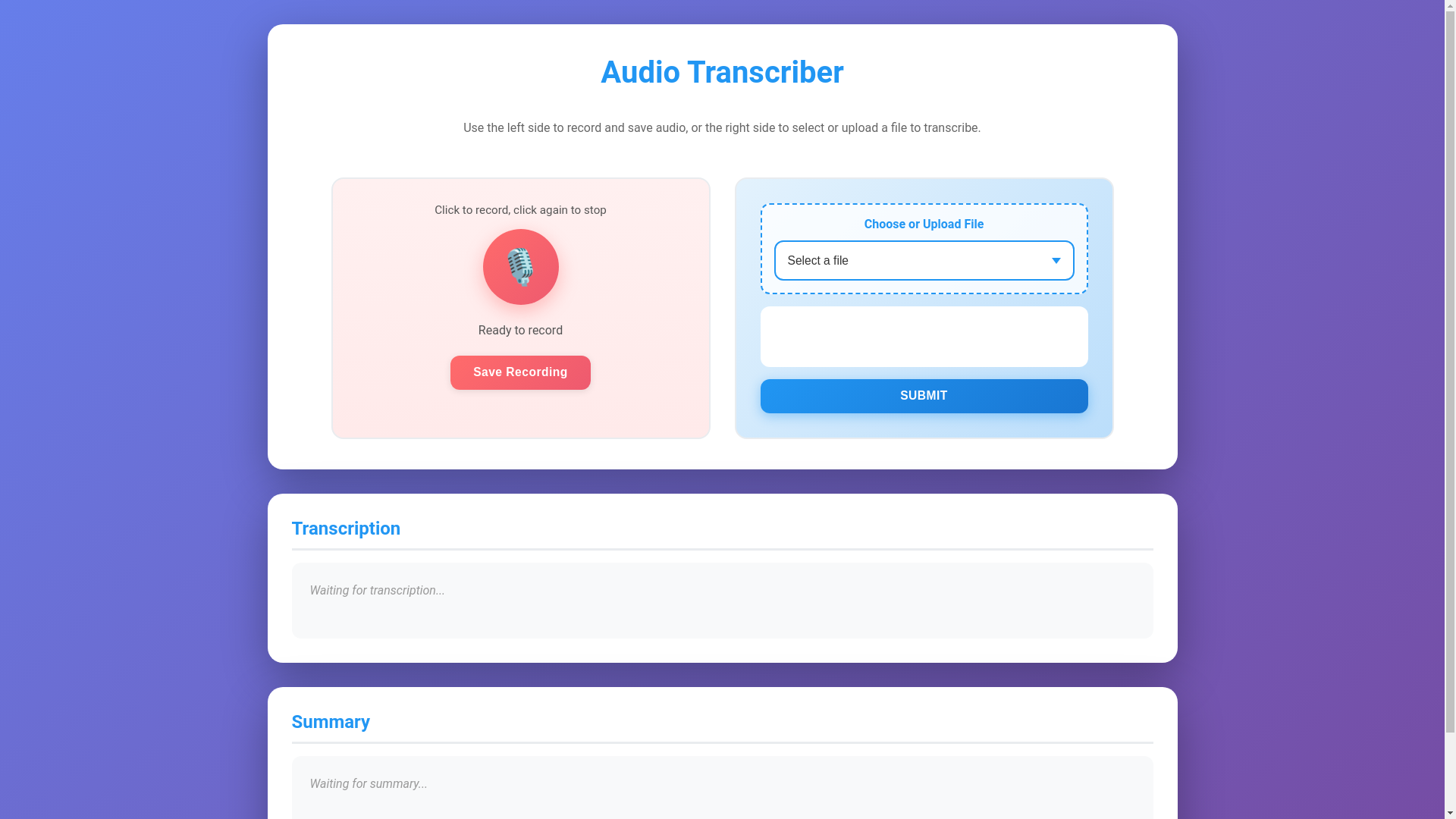 website screenshot of https://cf-ai-audio-transcriber.pages.dev/