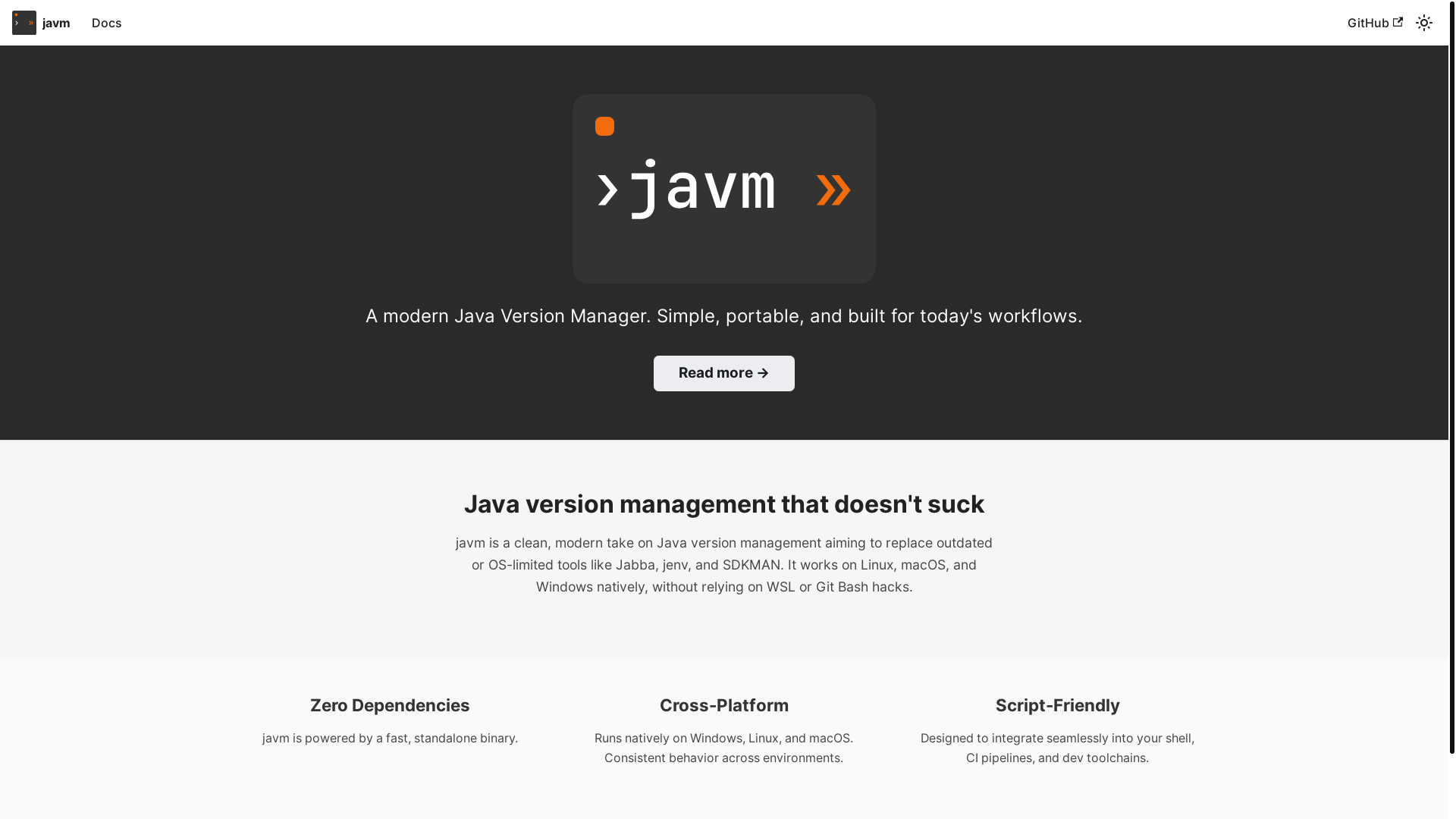 website screenshot of https://javm.dev/
