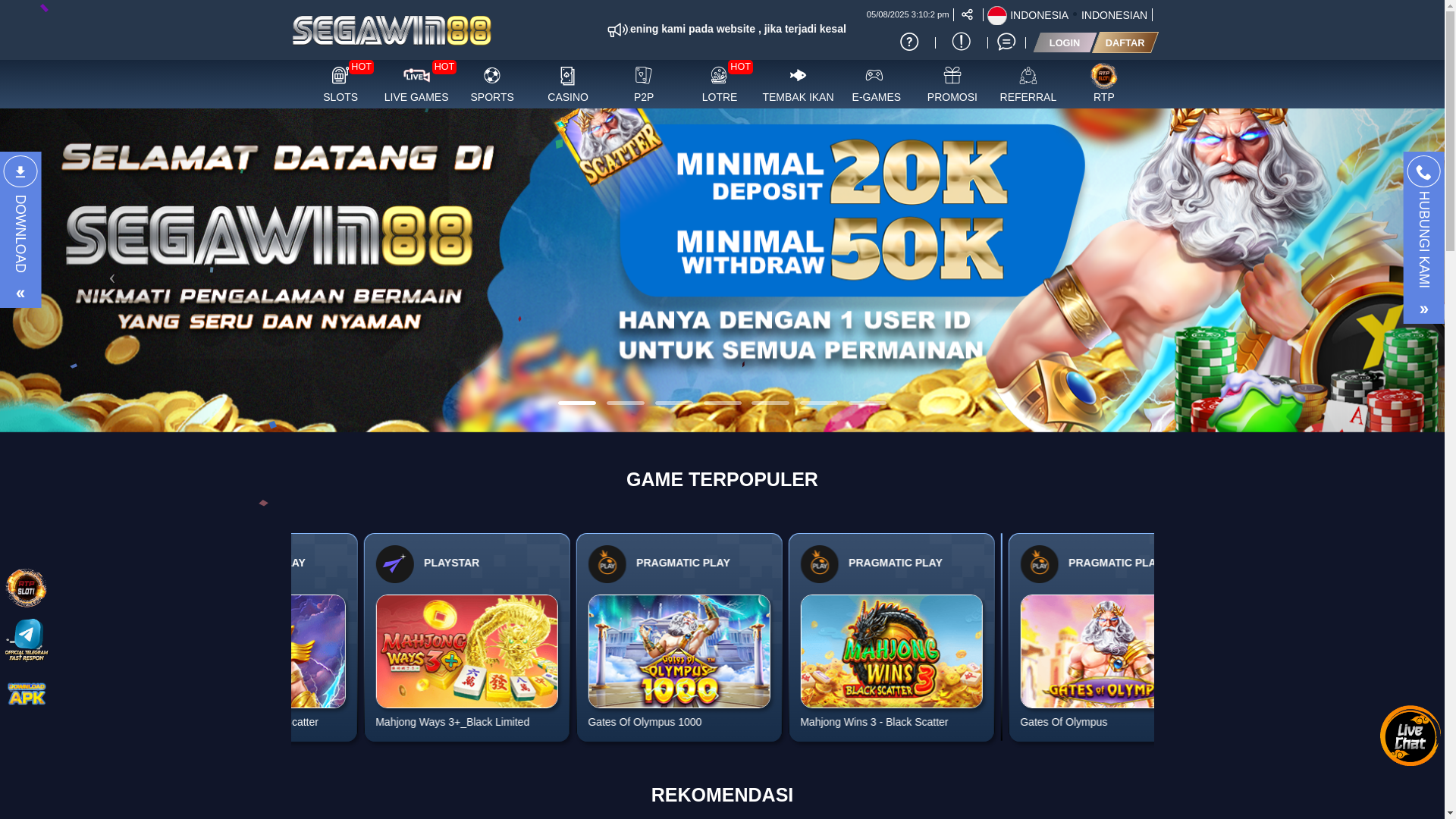 website screenshot of https://segawin88-no1.online/