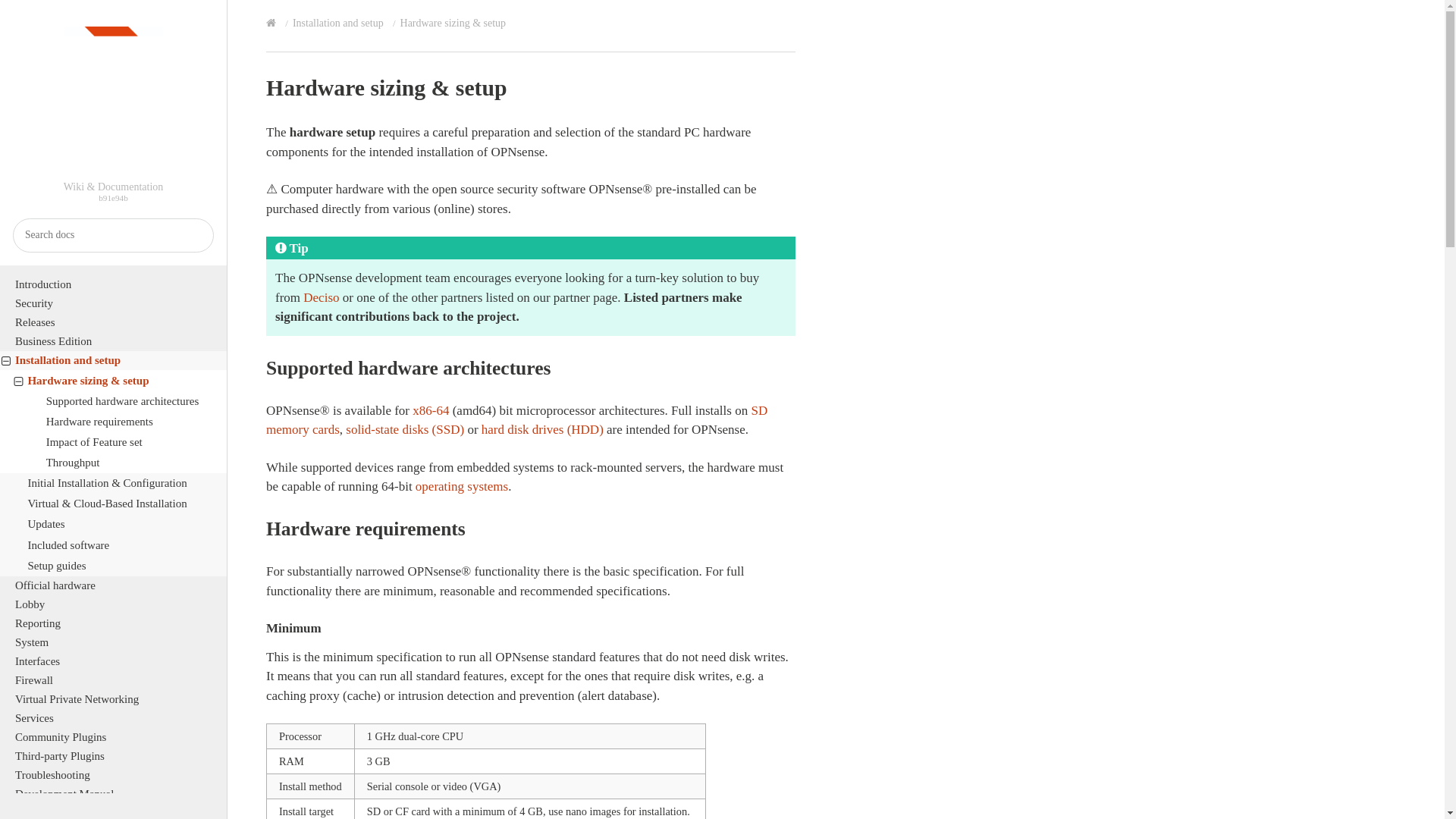 website screenshot of https://docs.opnsense.org/manual/hardware.html