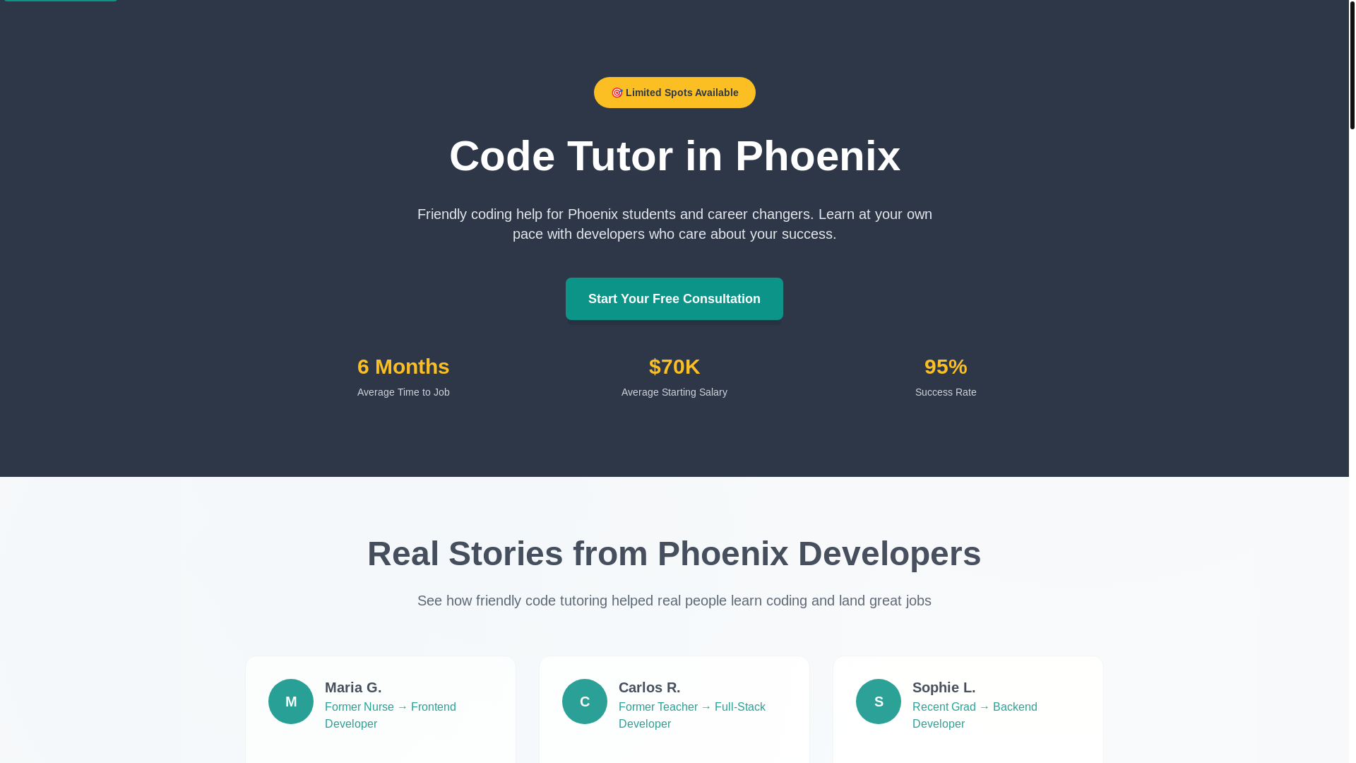 website screenshot of https://phoenixcodecoach.com/
