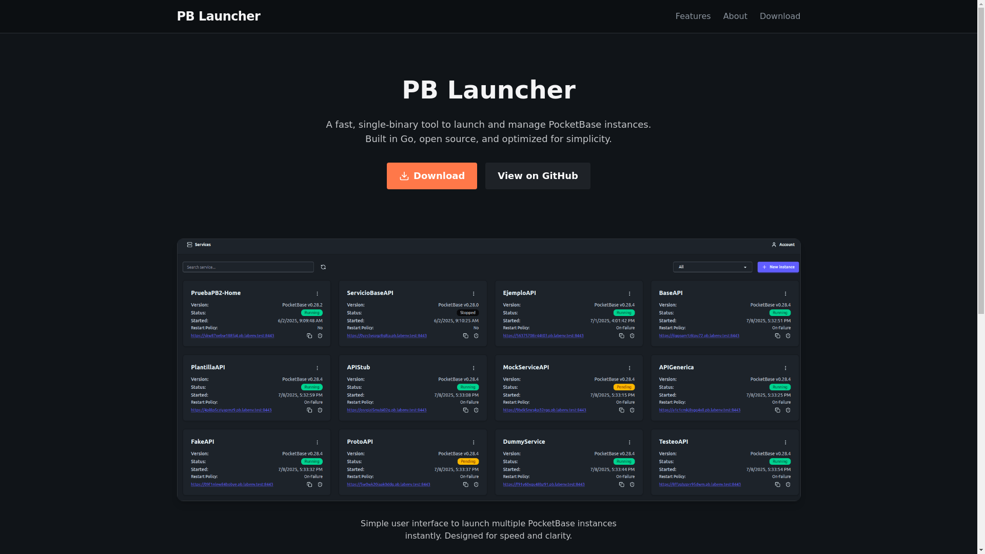 website screenshot of https://pb-launcher-website.pages.dev/