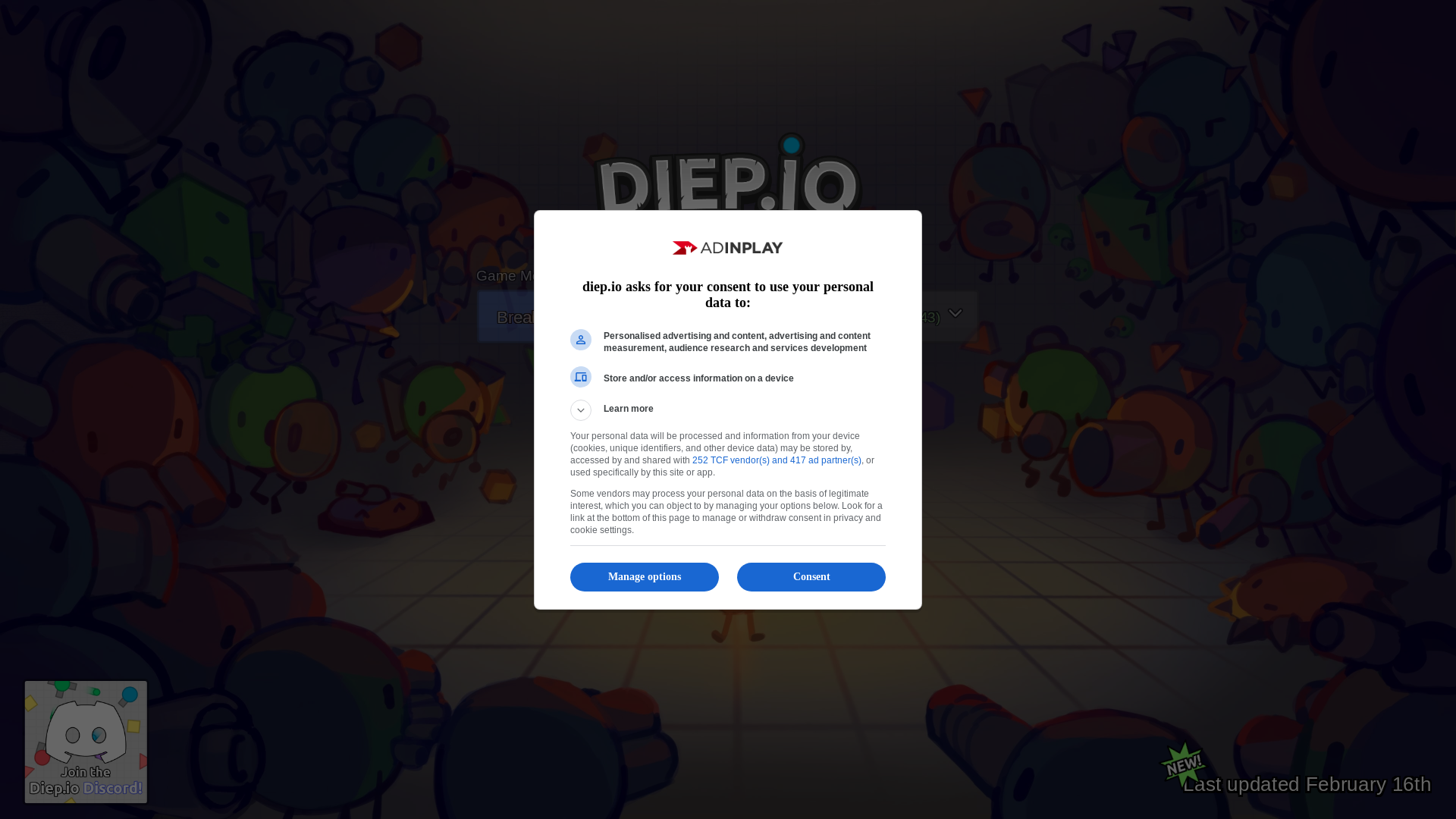 website screenshot of https://diep.io/