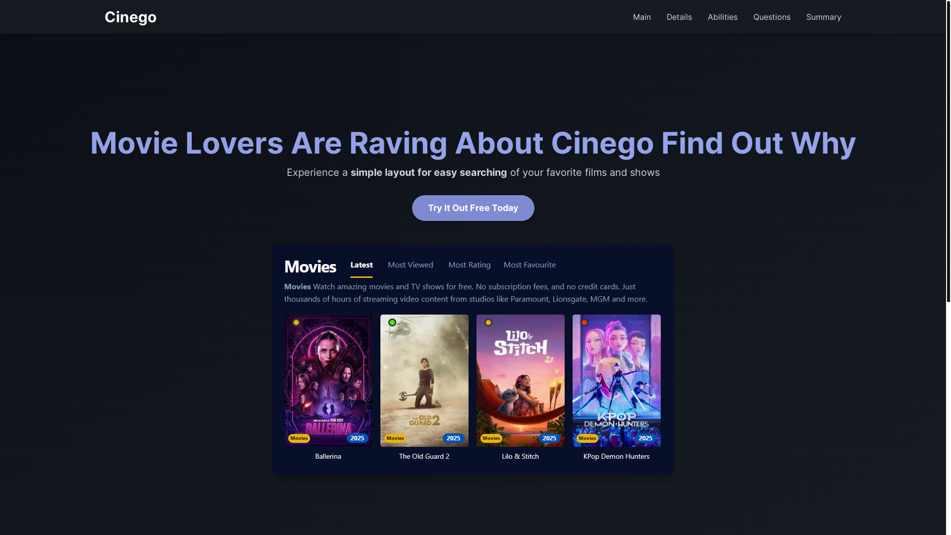 website screenshot of https://cinego-0js4.pages.dev/