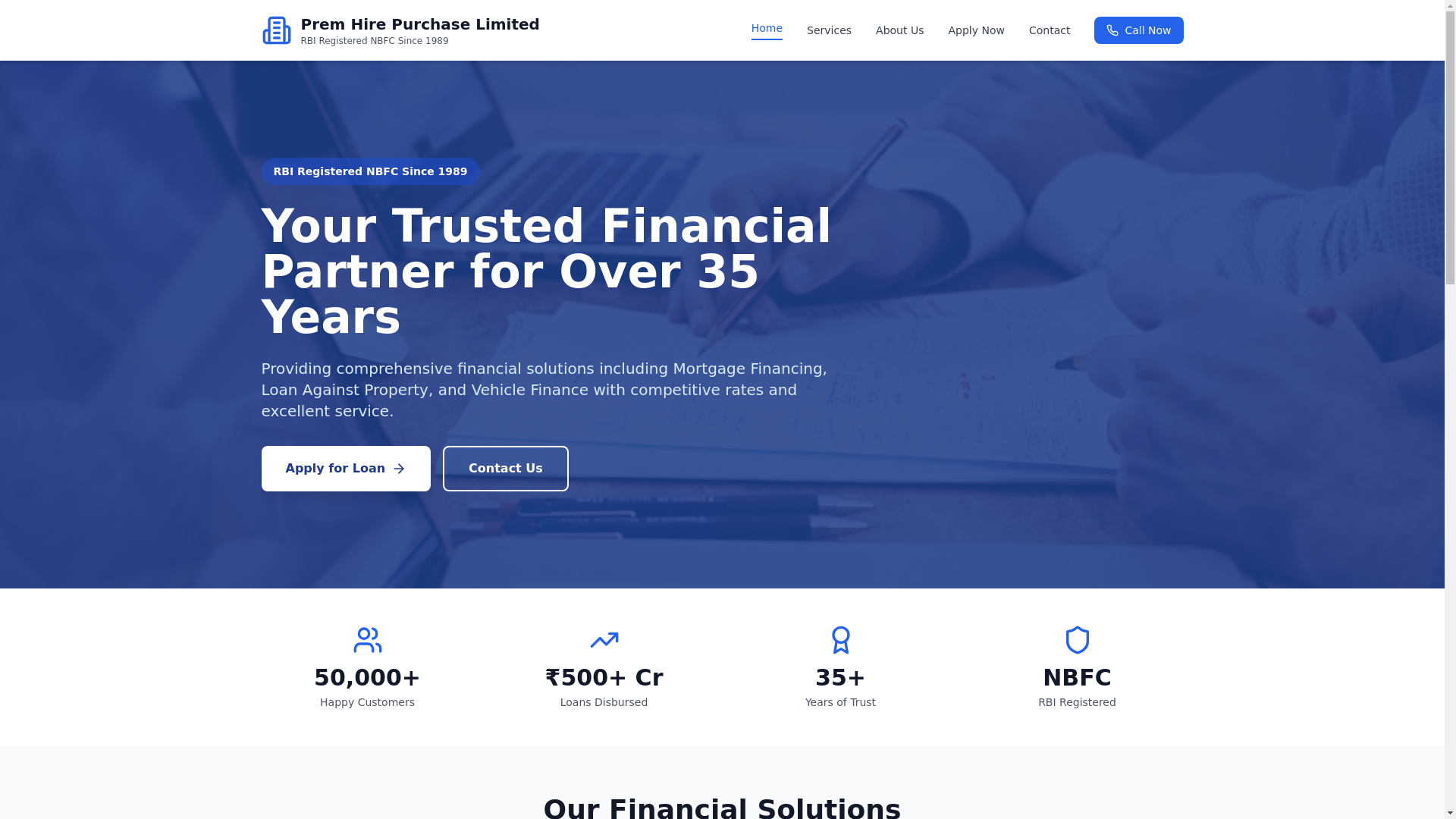 website screenshot of https://premhirepurchase.com/