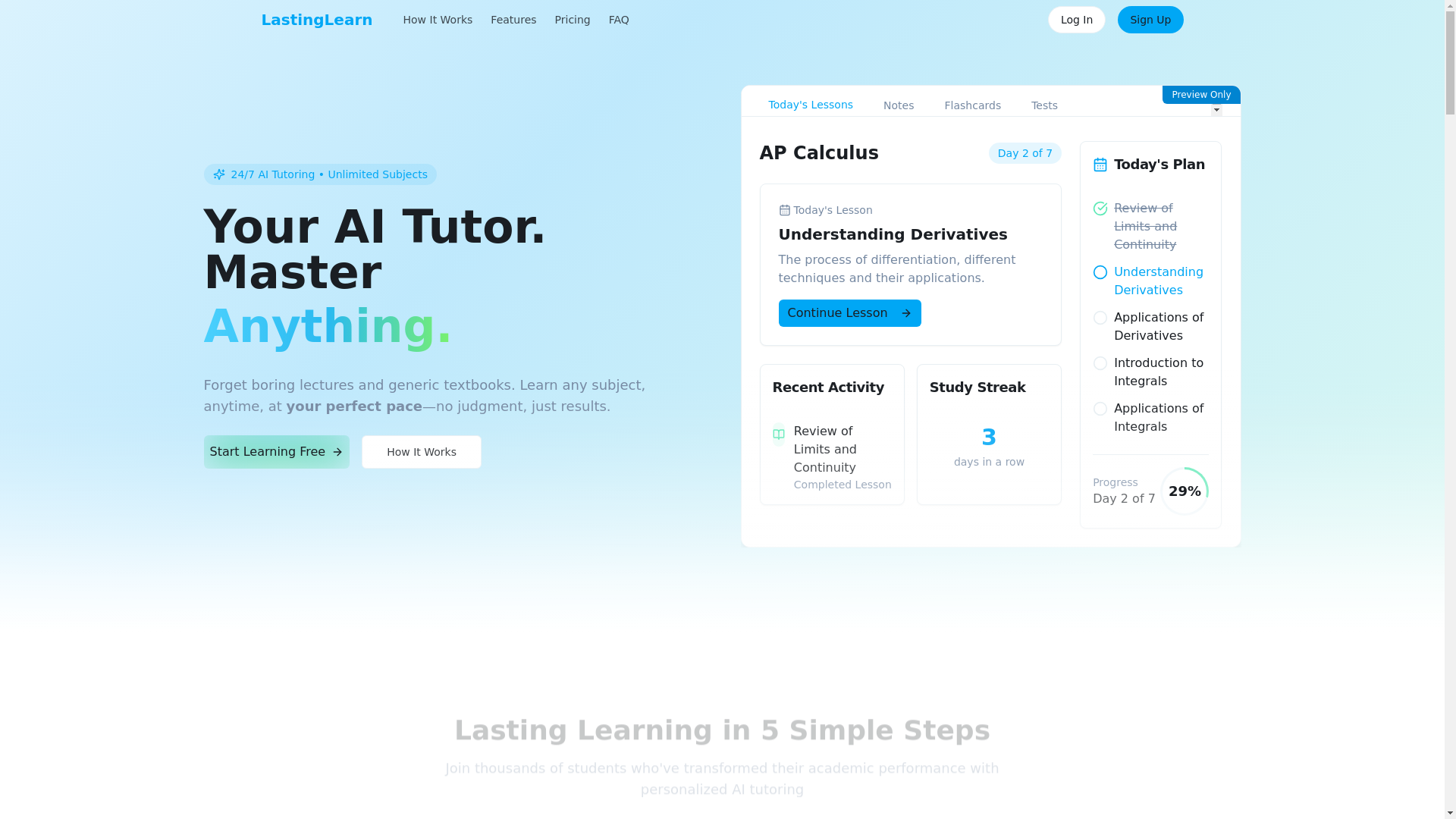 website screenshot of https://lastinglearn.net/