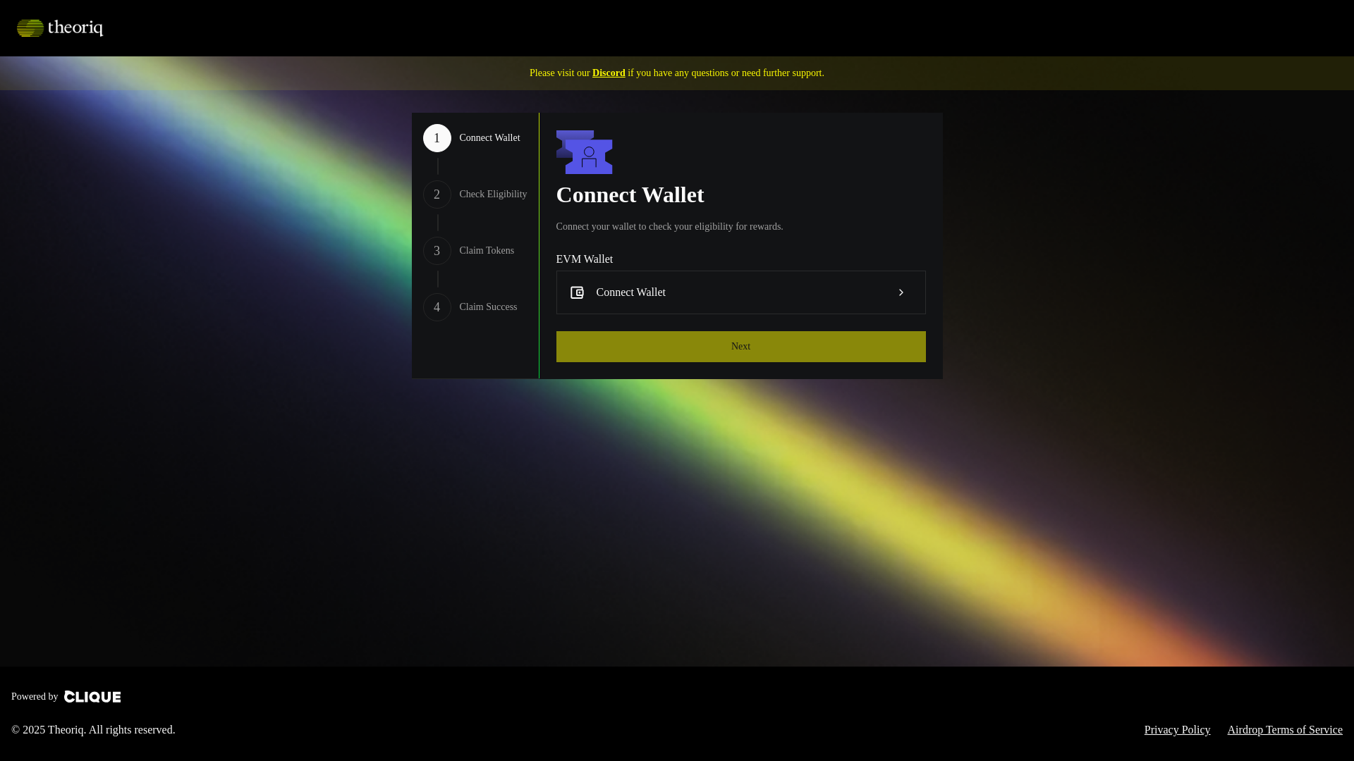 website screenshot of https://claim-theoriq.io/