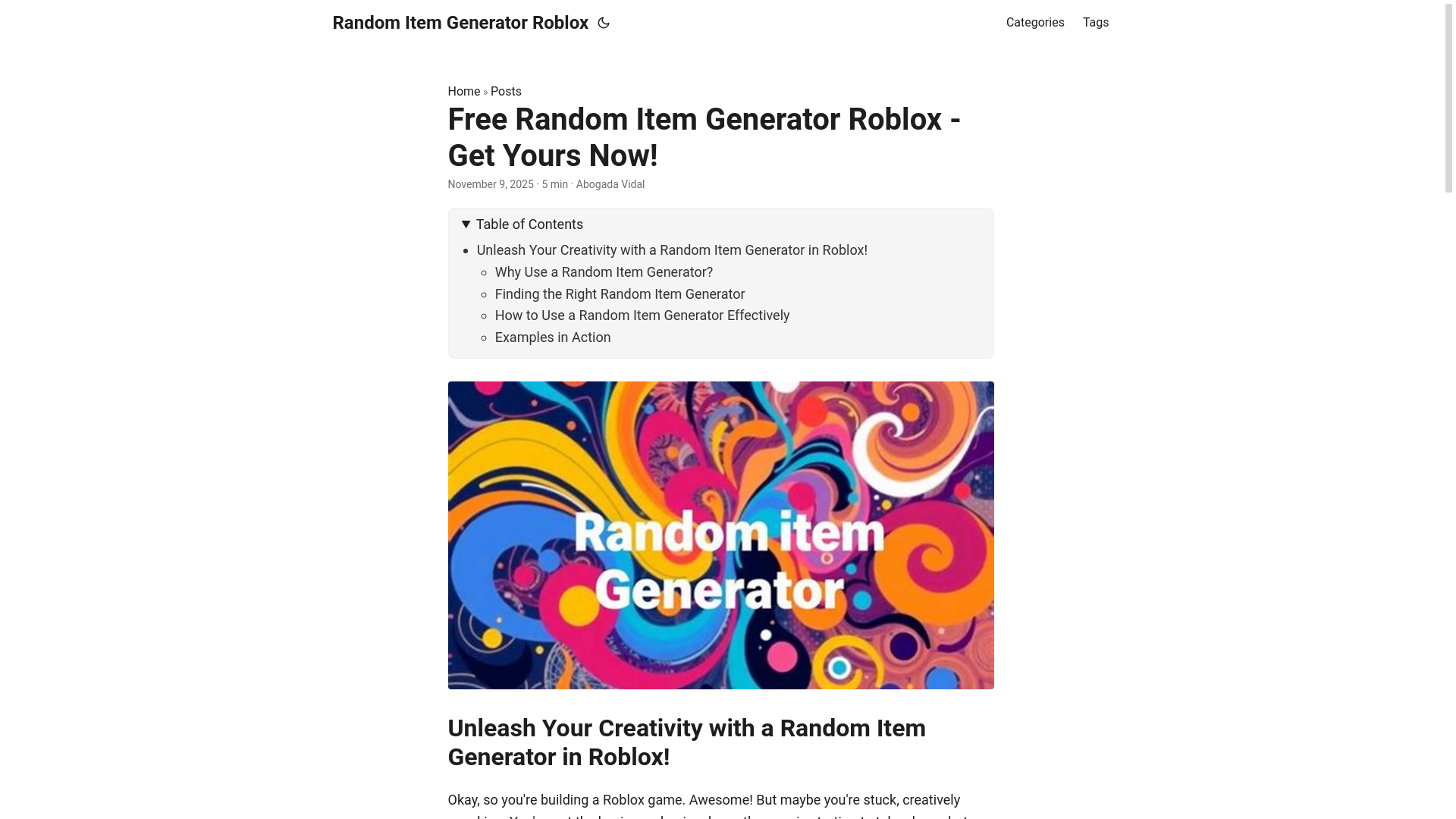 website screenshot of https://random-item-generator-roblox.pages.dev/