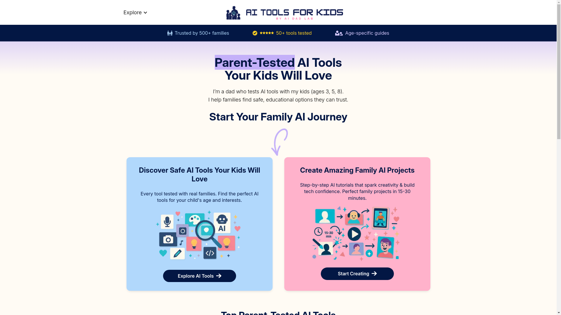 website screenshot of https://aitoolsforchildren.com/