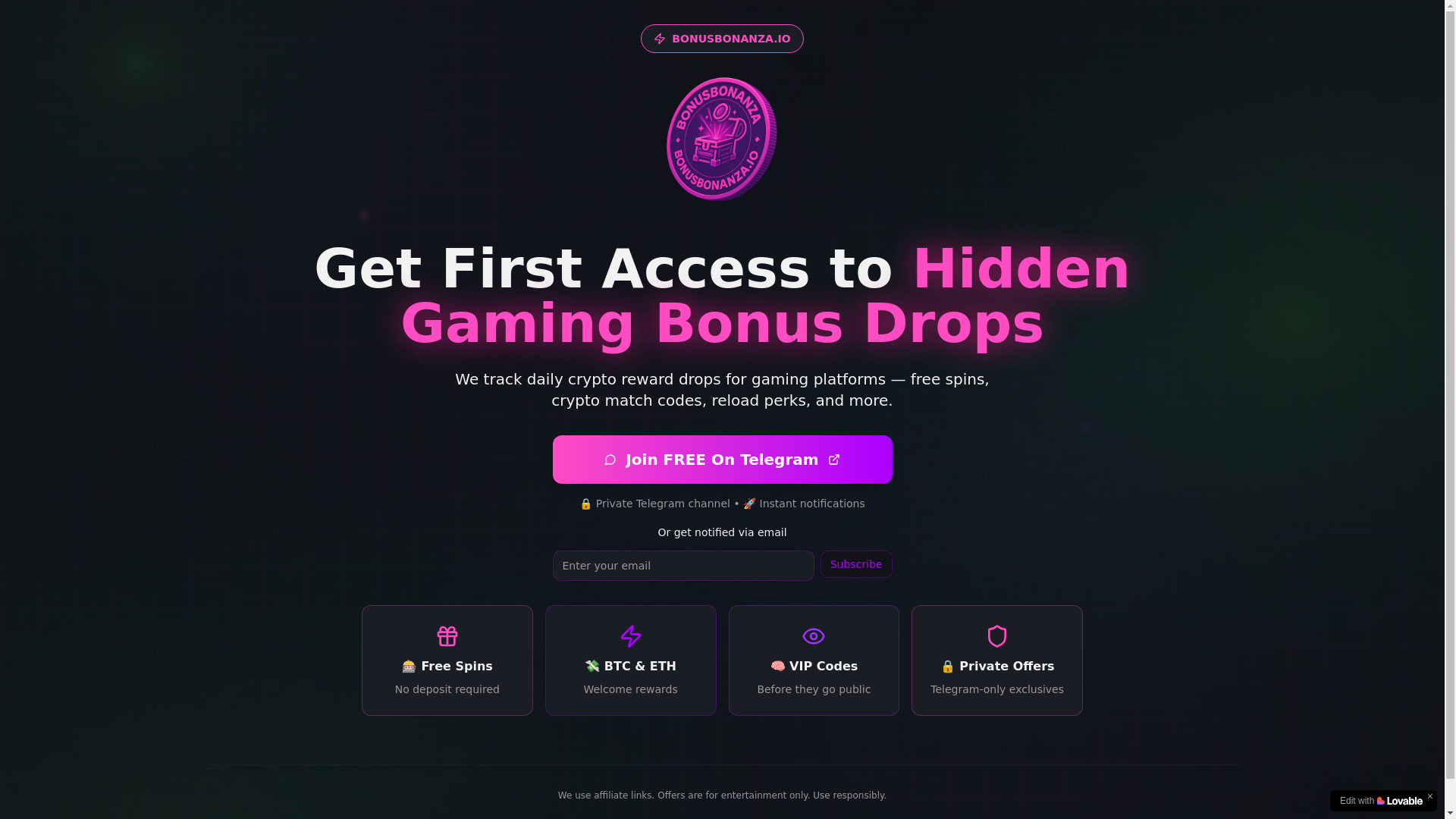 website screenshot of https://bonusbonanza.io/