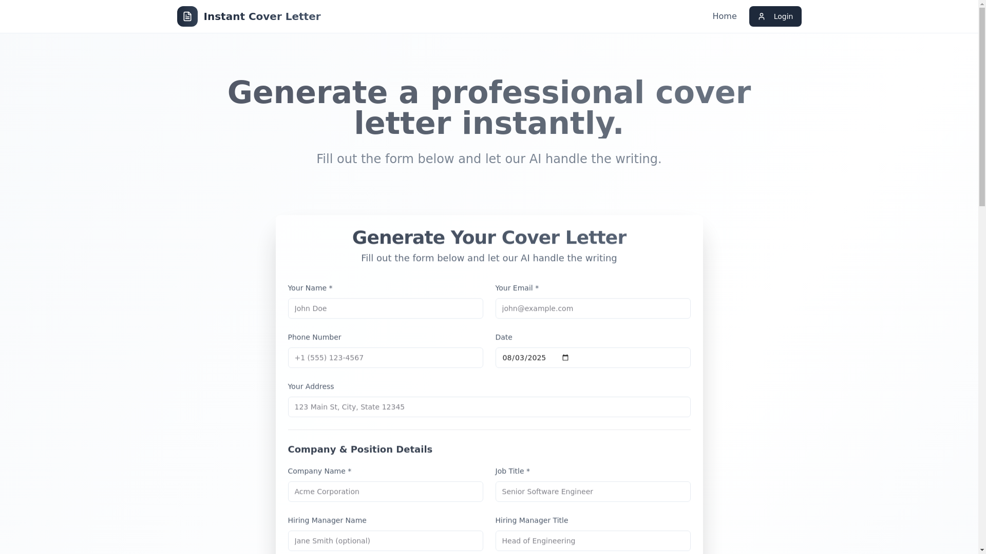 website screenshot of https://coverletterflow.com/