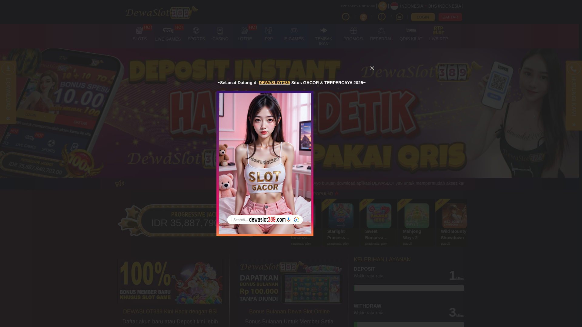 website screenshot of https://dewaslot389ads4.top/