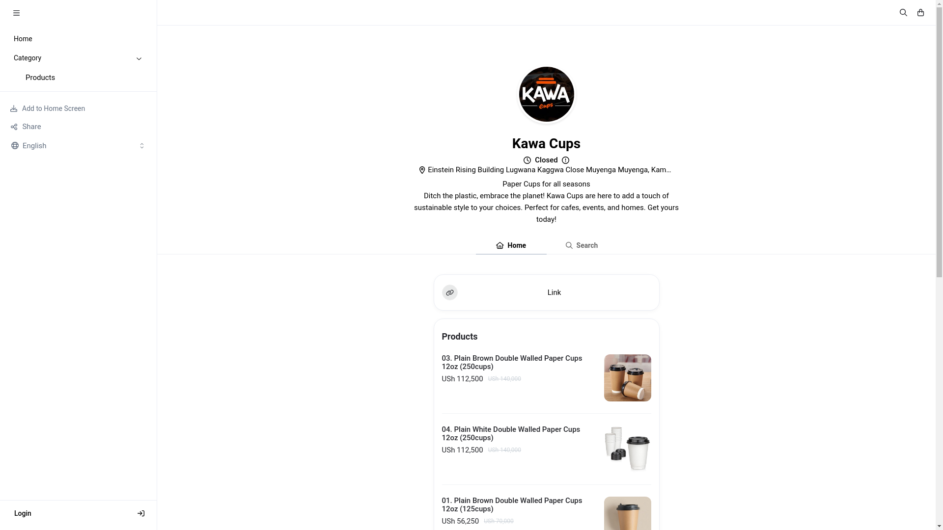 website screenshot of https://kawacups.link/