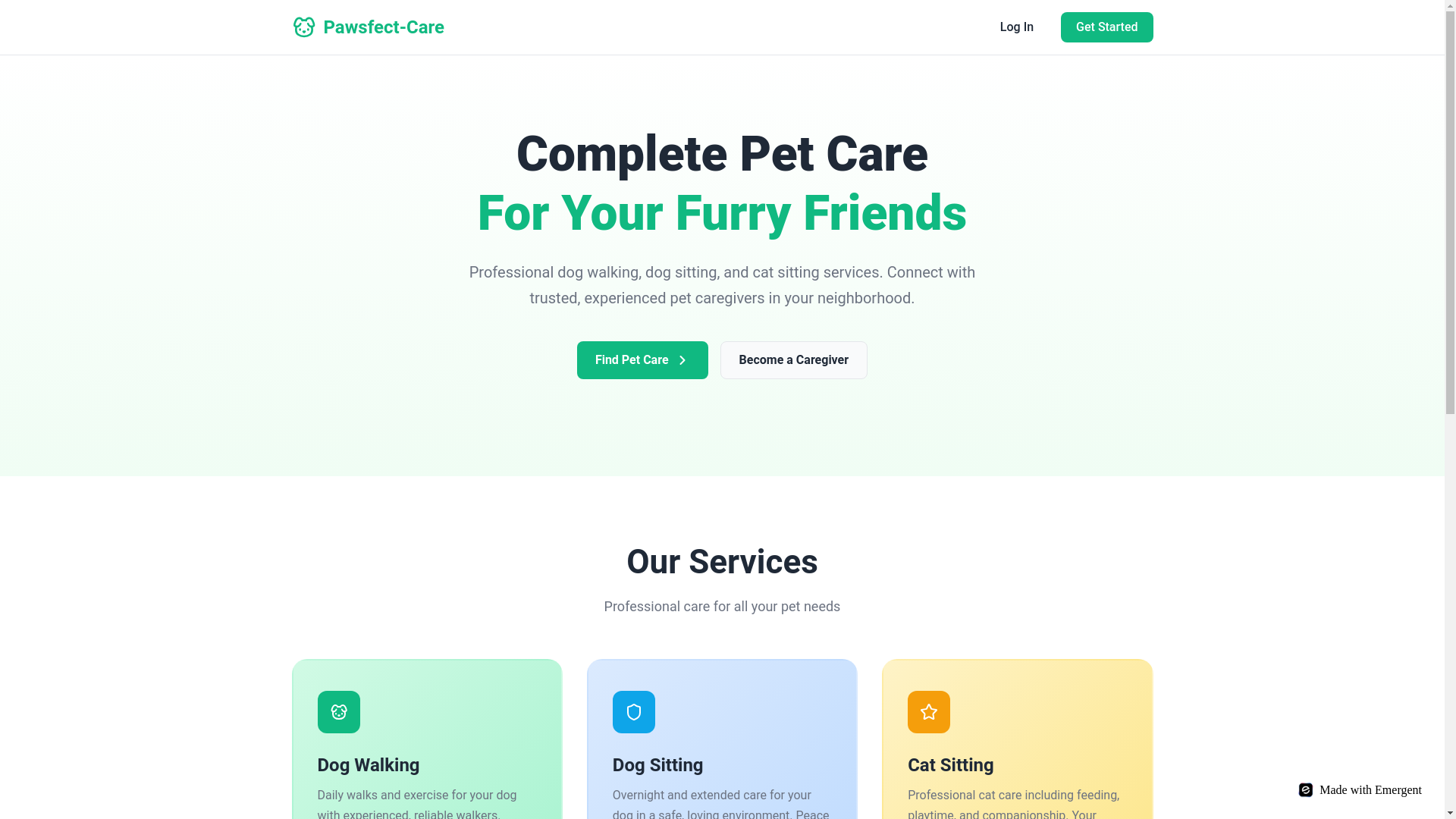 website screenshot of https://pawsfectcare.com/